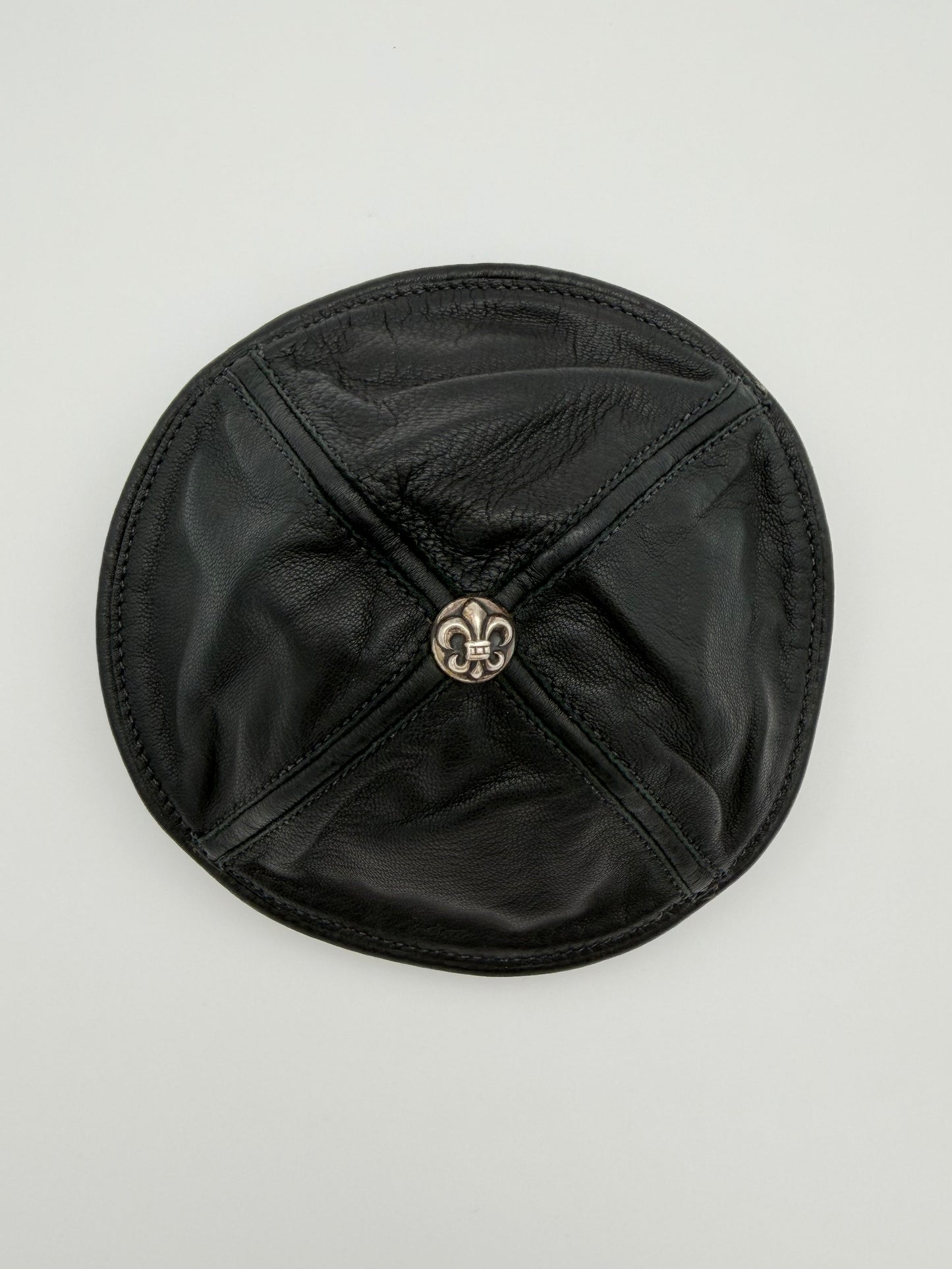 CHROME HEARTS LEATHER SILK-LINED YAMAKA WITH SILVER FLEUR BUTTON