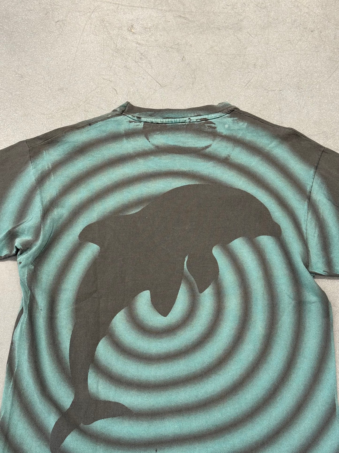 90S MIAMI DOLPHINS SHADOW SPIRAL AOP TEE (SALEM SPORTSWEAR TAG)