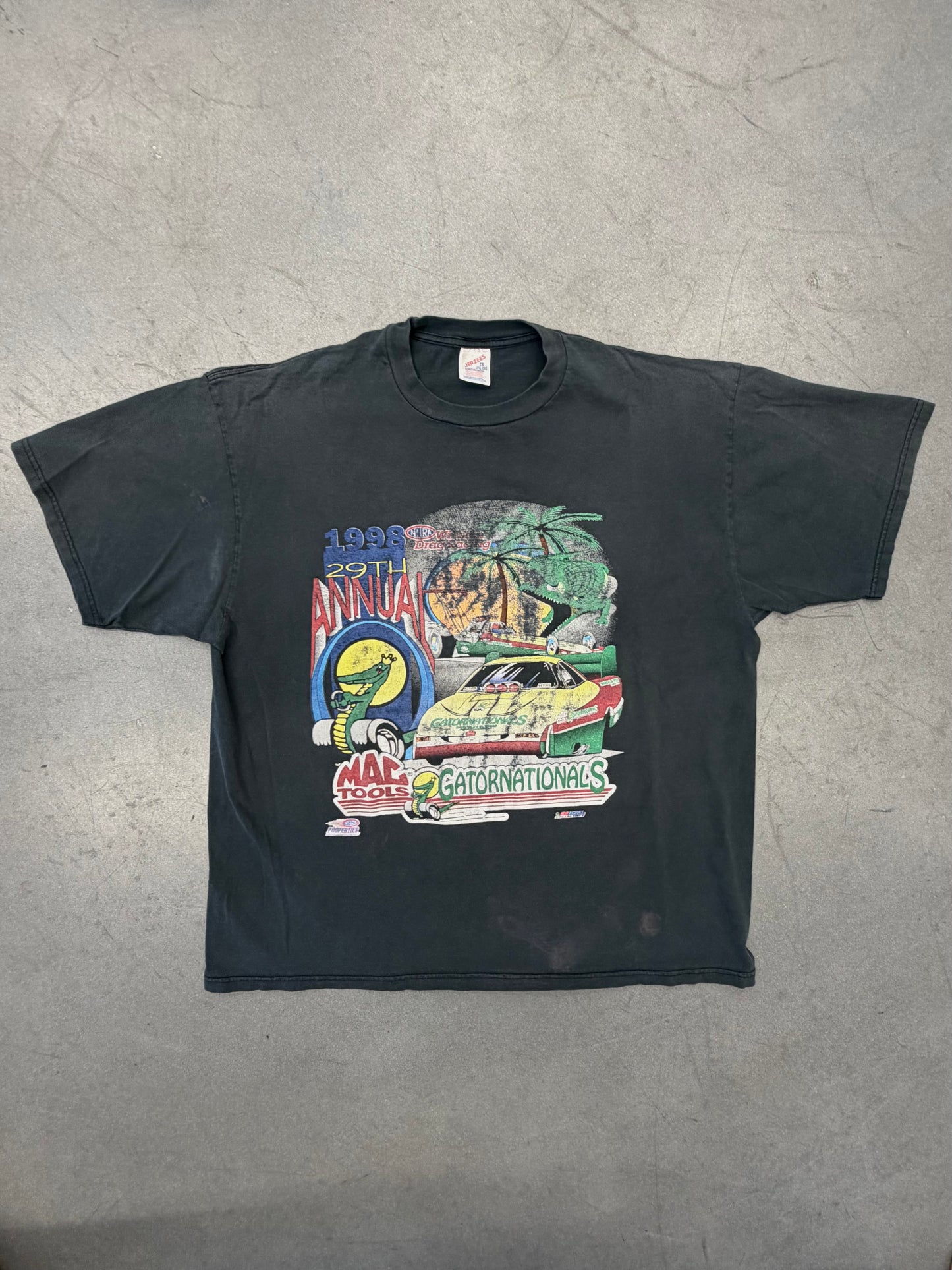 1998 NHRA WINSTON DRAG RACING 29TH ANNUAL MAC TOOLS GATORNATIONALS TEE (JERZEES TAG)