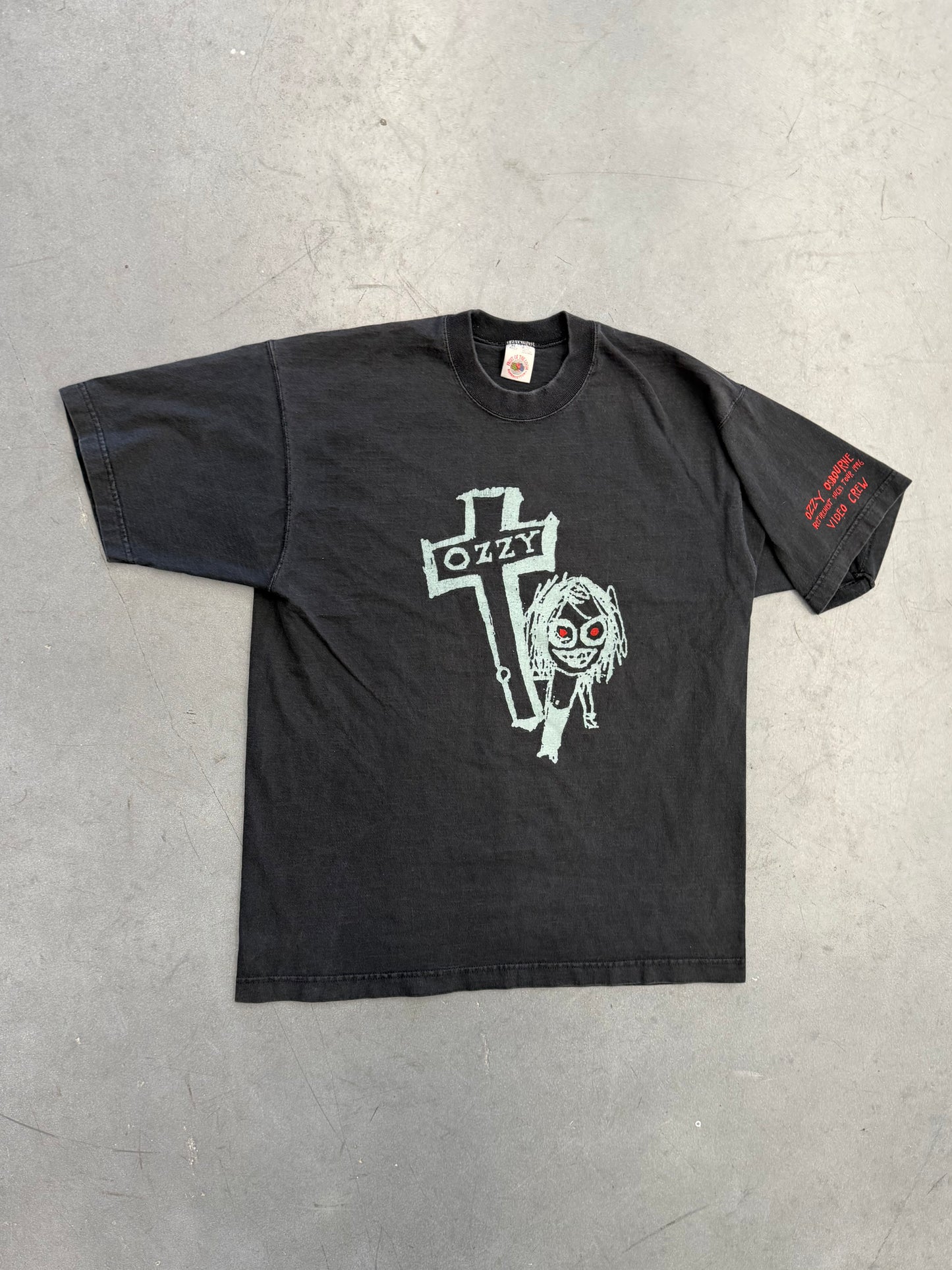 1996 OZZY OSBOURNE RETIREMENT SUCKS TOUR VIDEO CREW TEE (FOTL TAG)