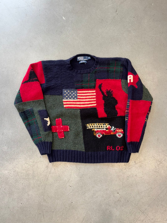 POLO RALPH LAUREN 9/11 MEMORIAL TRIBUTE 100% WOOL KNIT SWEATER