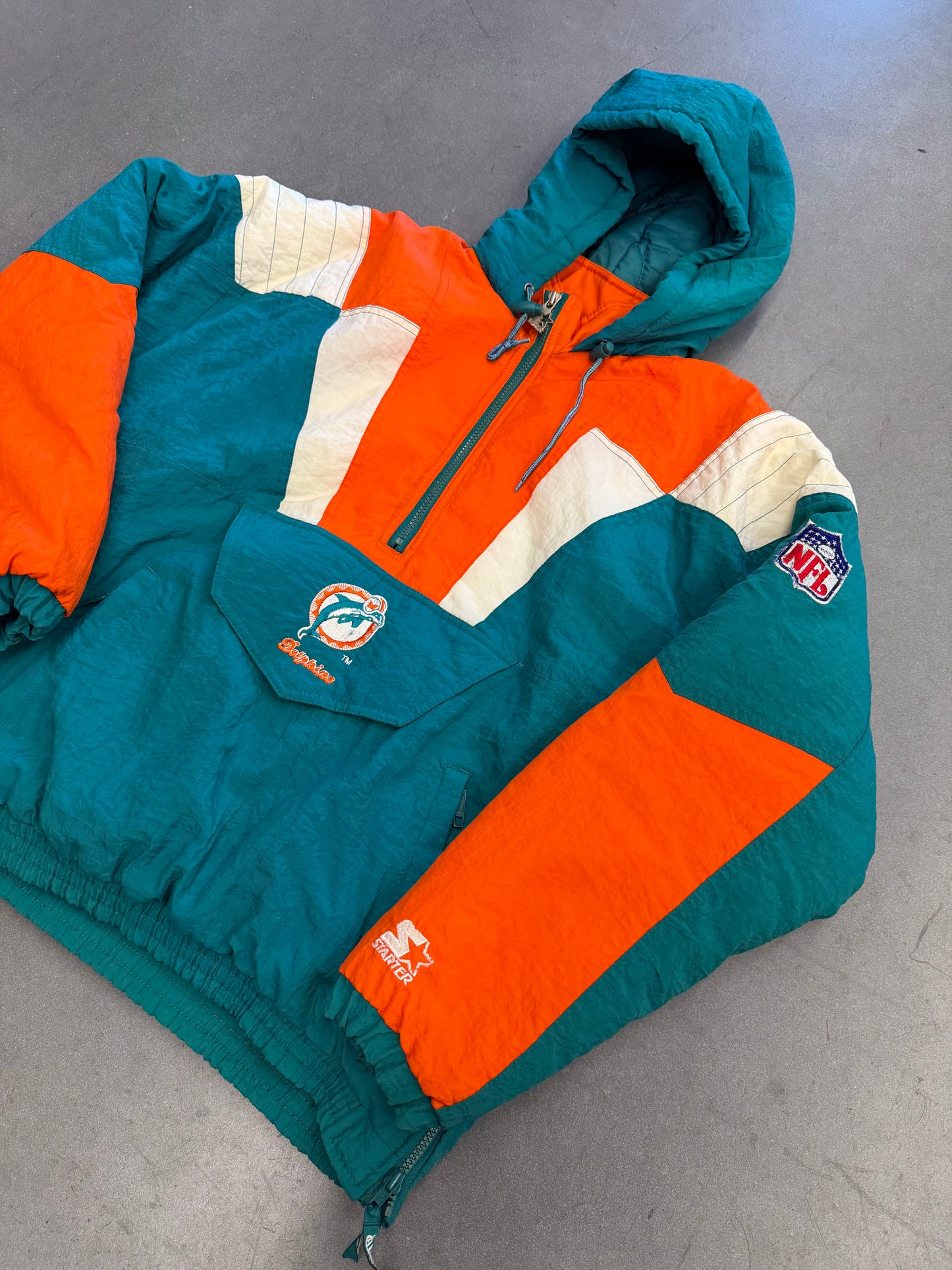 90S STARTER MIAMI DOLPHINS 1/4 ZIP PUFFER JACKET (STARTER PRO LINE TAG)