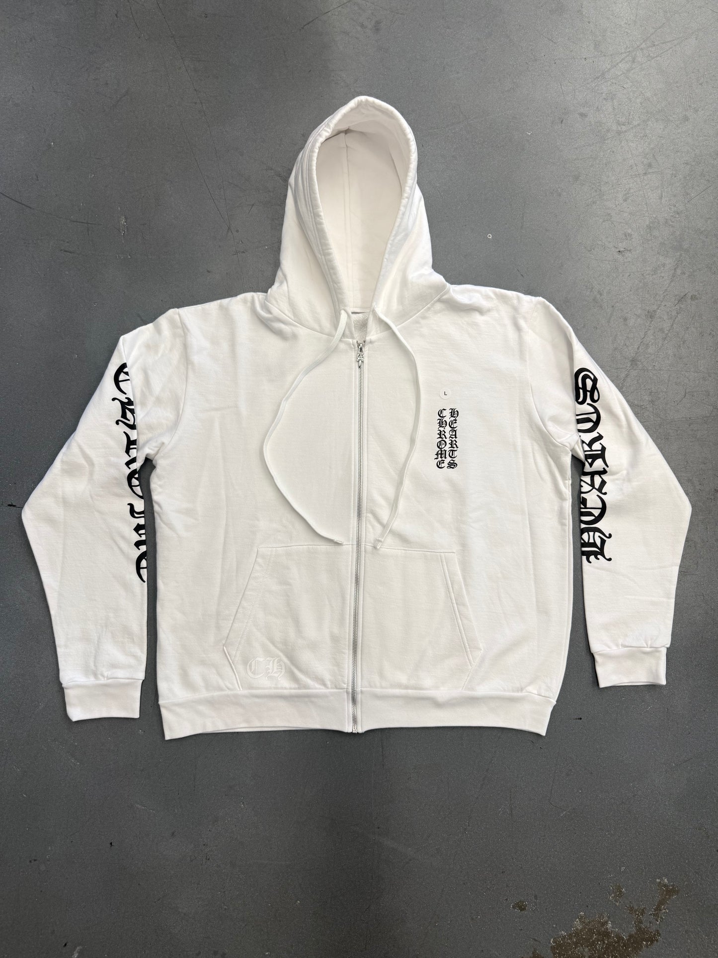 CHROME HEARTS VERTICAL LOGO ZIP UP HOODIE - WHITE