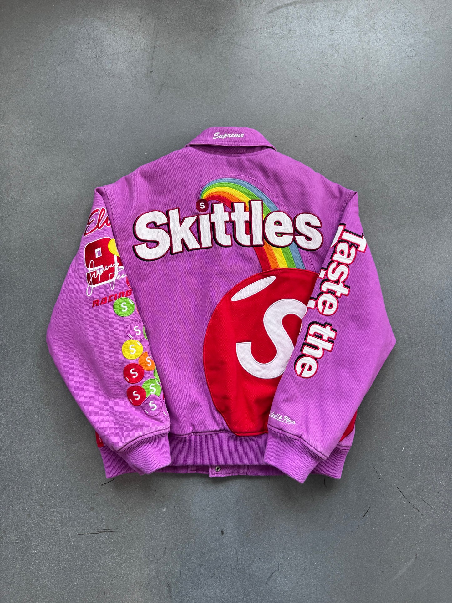 FW21 SUPREME SKITTLES MITCHELL & NESS VARSITY JACKET - PURPLE (M)