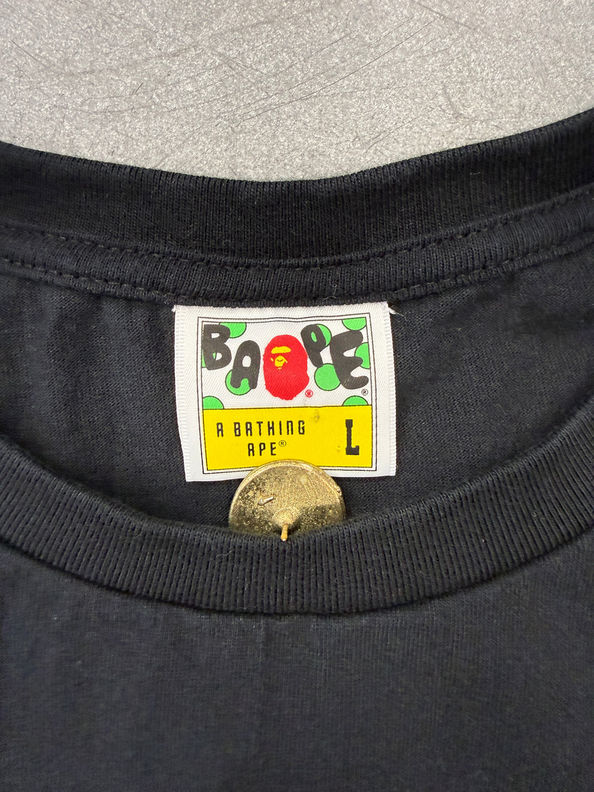 A BATHING APE BAPE ""WORLD GONE MAD"" CHECKERBOARD LONG SLEEVE TEE - BLACK