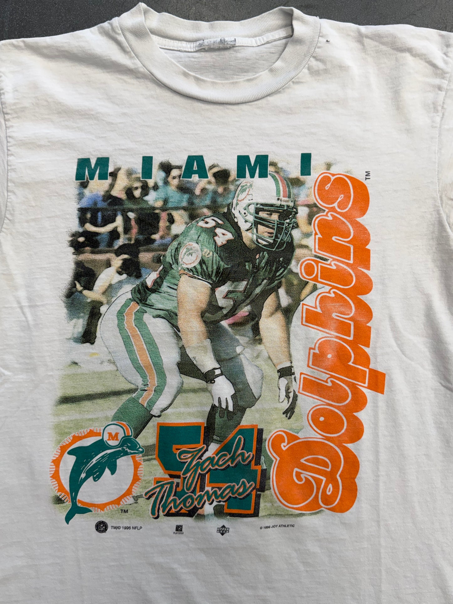 1996 MIAMI DOLPHINS ZACH THOMAS JOY ATHLETIC TEE (PULLED TAG)