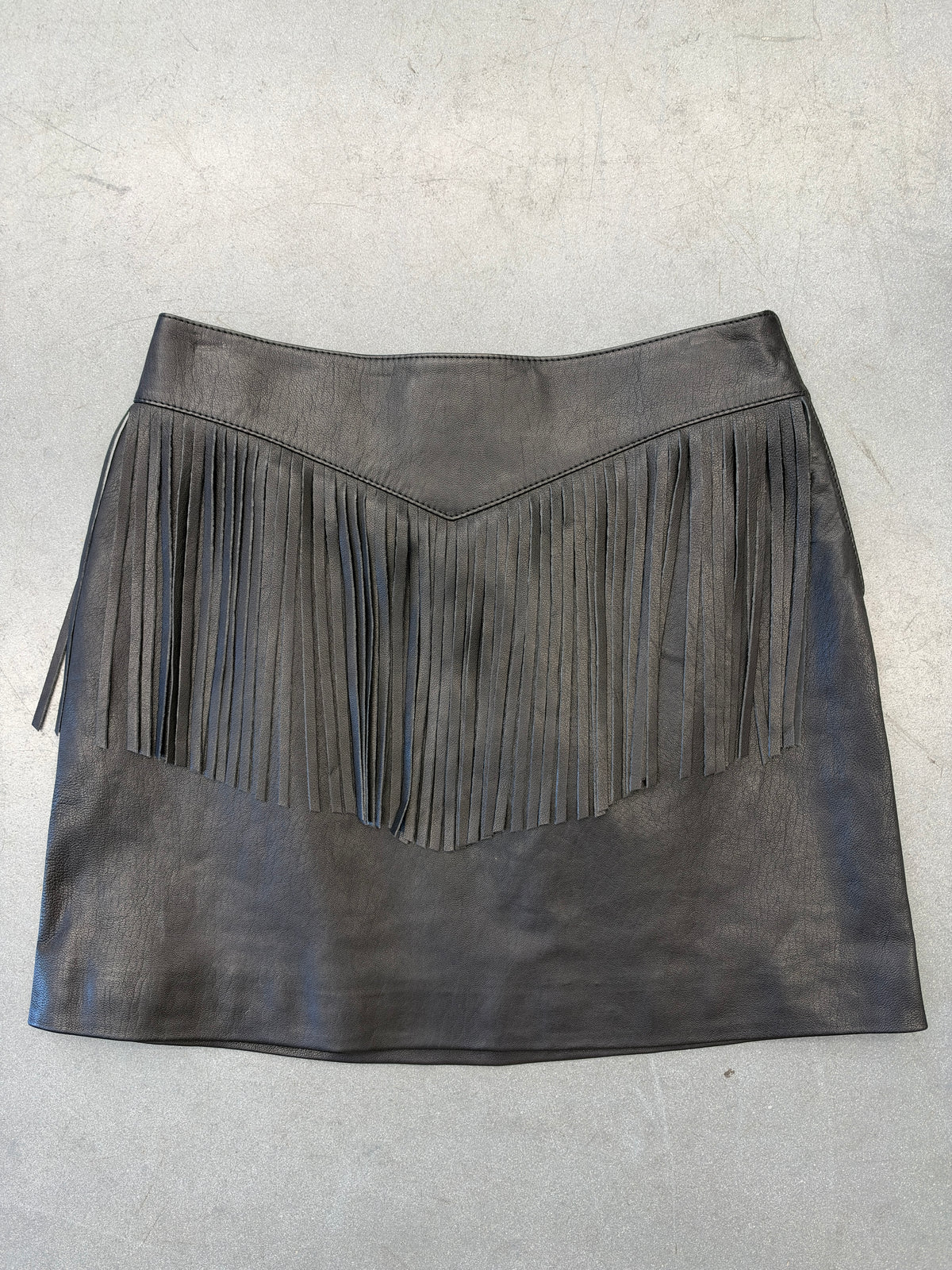 2015 SAINT LAURENT PARIS LEATHER FRINGE SKIRT