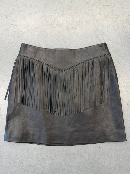 2015 SAINT LAURENT PARIS LEATHER FRINGE SKIRT