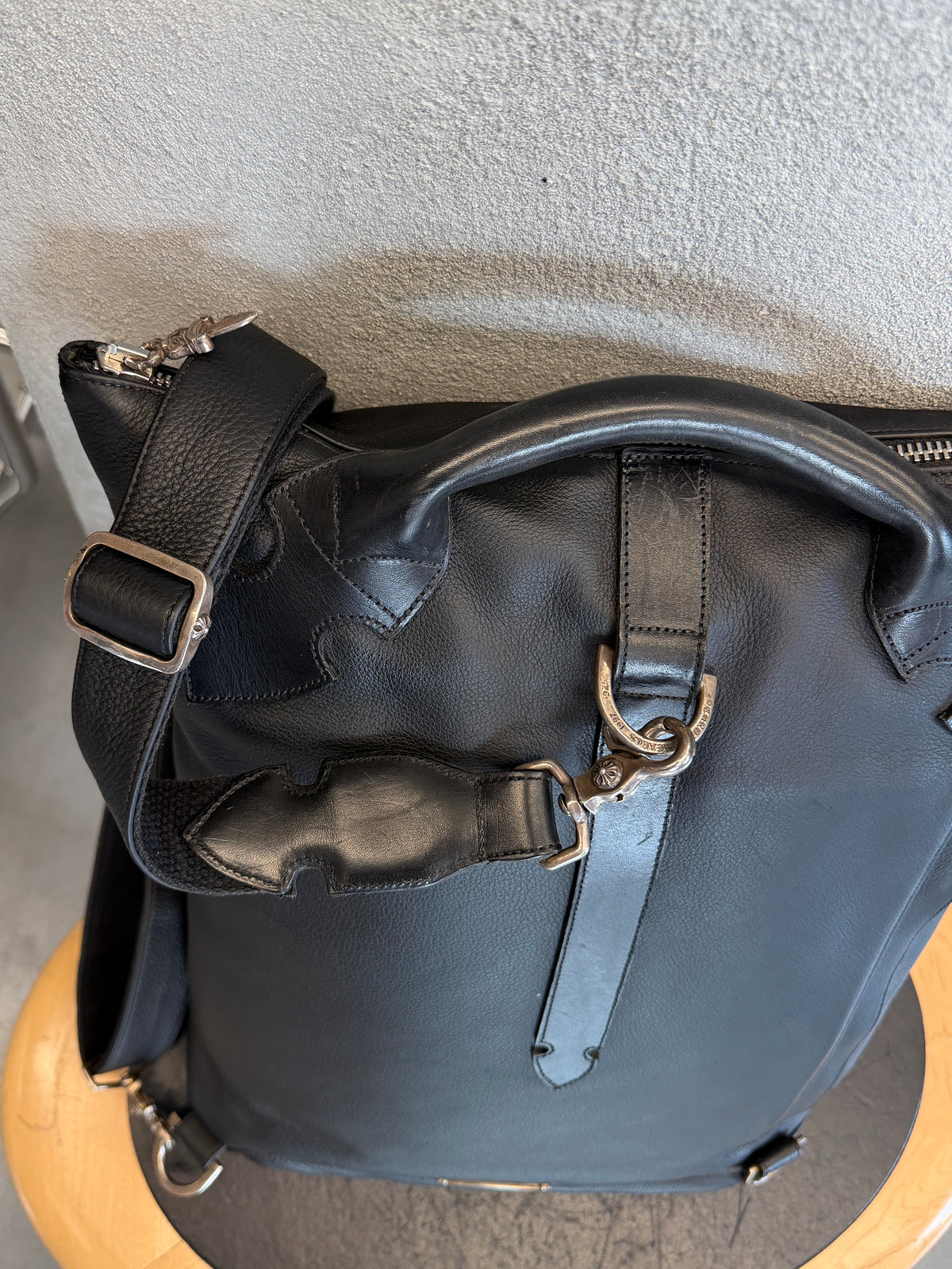CHROME HEARTS LEATHER BACKPACK + SILVER DETAILS