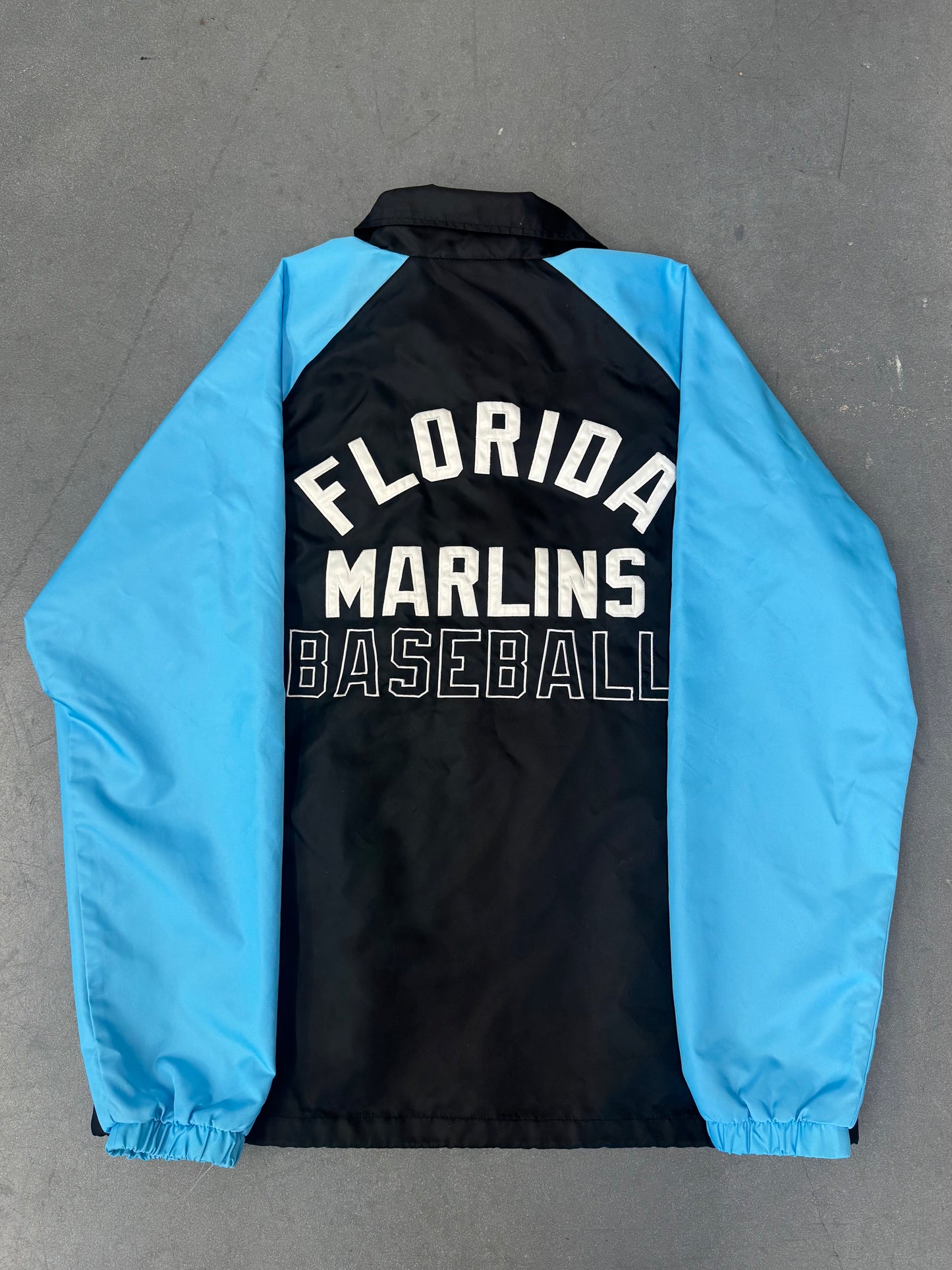 Y2K FLORIDA MARLINS STARTER SATIN JACKET - BLACK/LIGHT BLUE