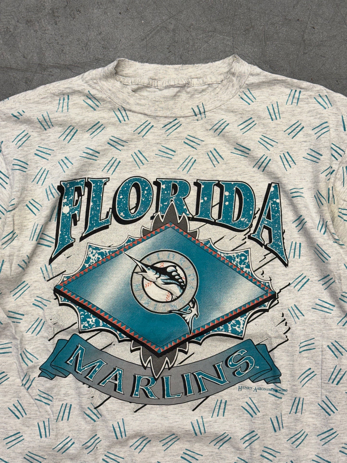 1993 FLORIDA MARLINS HENREY-AARON AOP TEE (PULLED TAG)