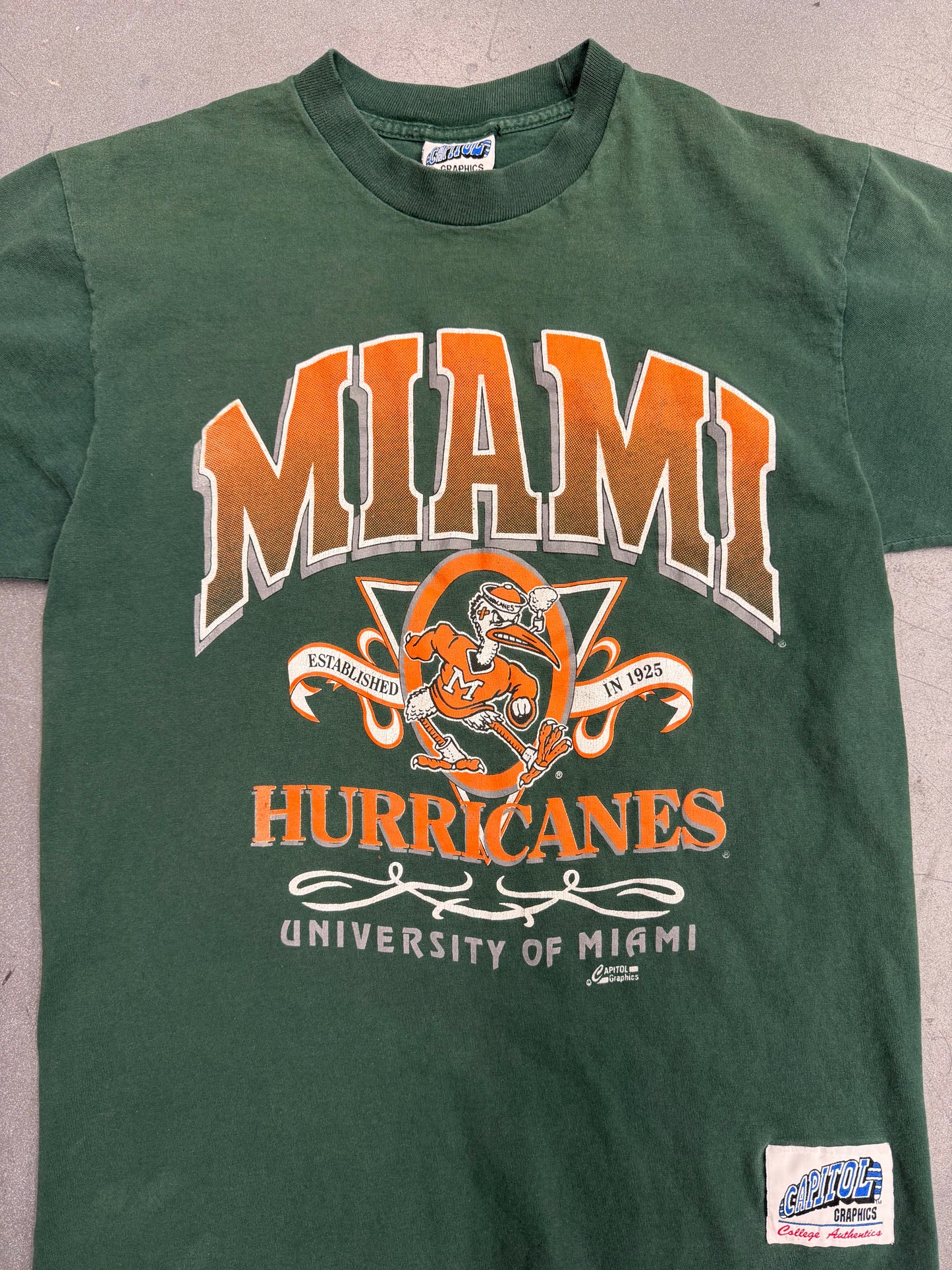 90S CAPITOL UNIVERSITY OF MIAMI HURRICANES "ESTABLISHED IN 1925" TEE