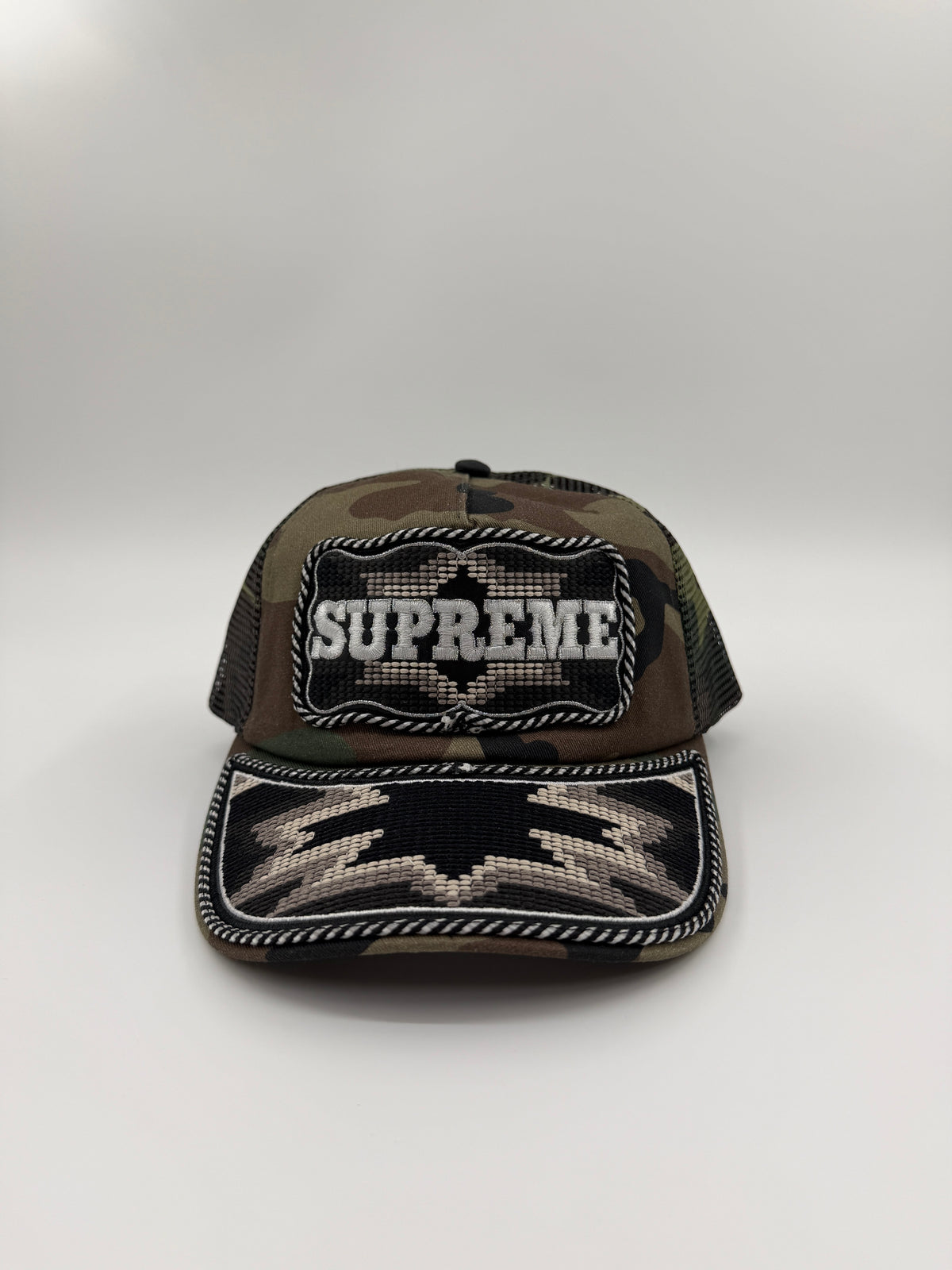 SS26 SUPREME WESTERN EMBROIDERED MESH BACK HAT - WOODLAND CAMO