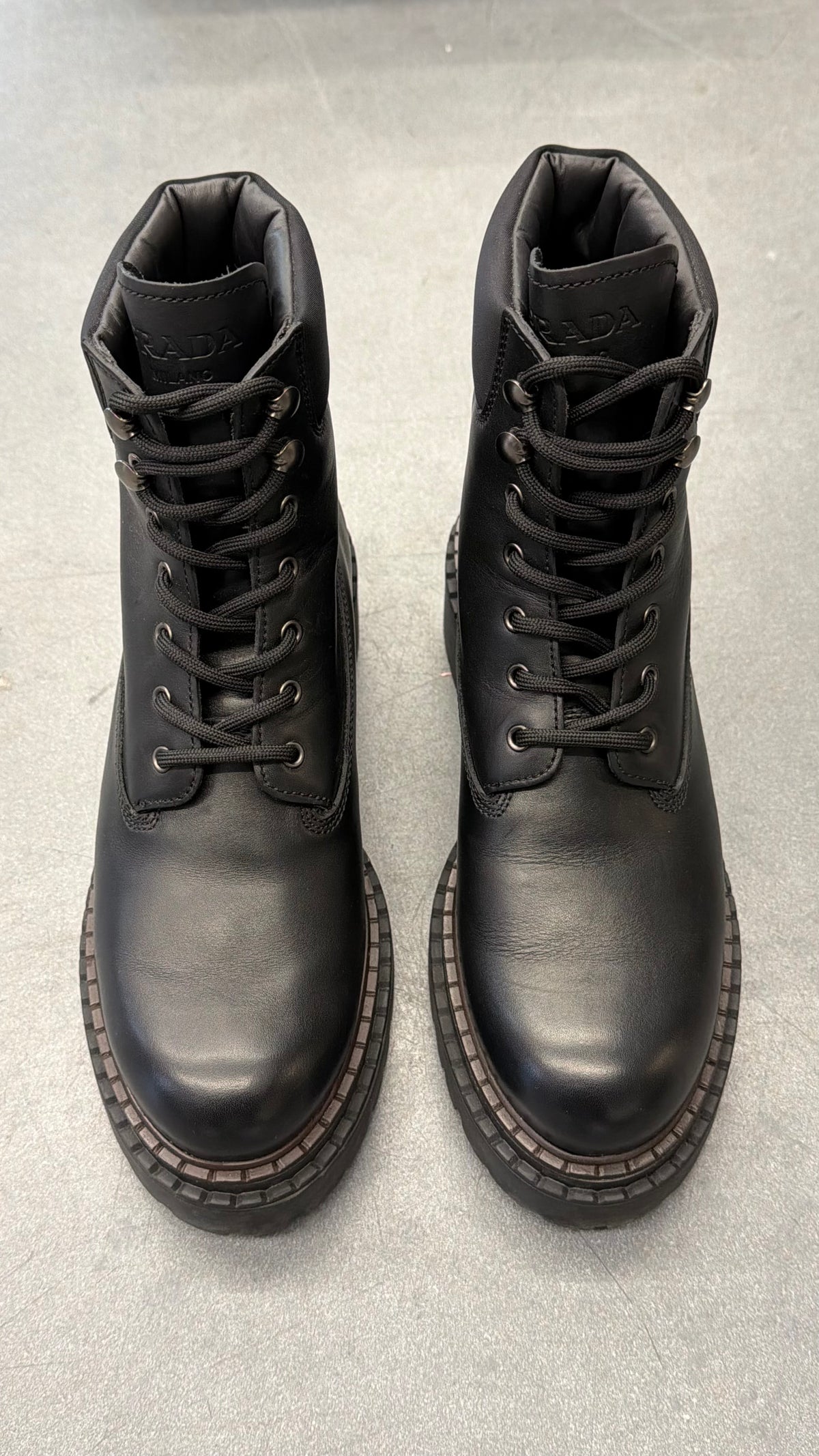 PRADA BLACK LEATHER WORK BOOTS