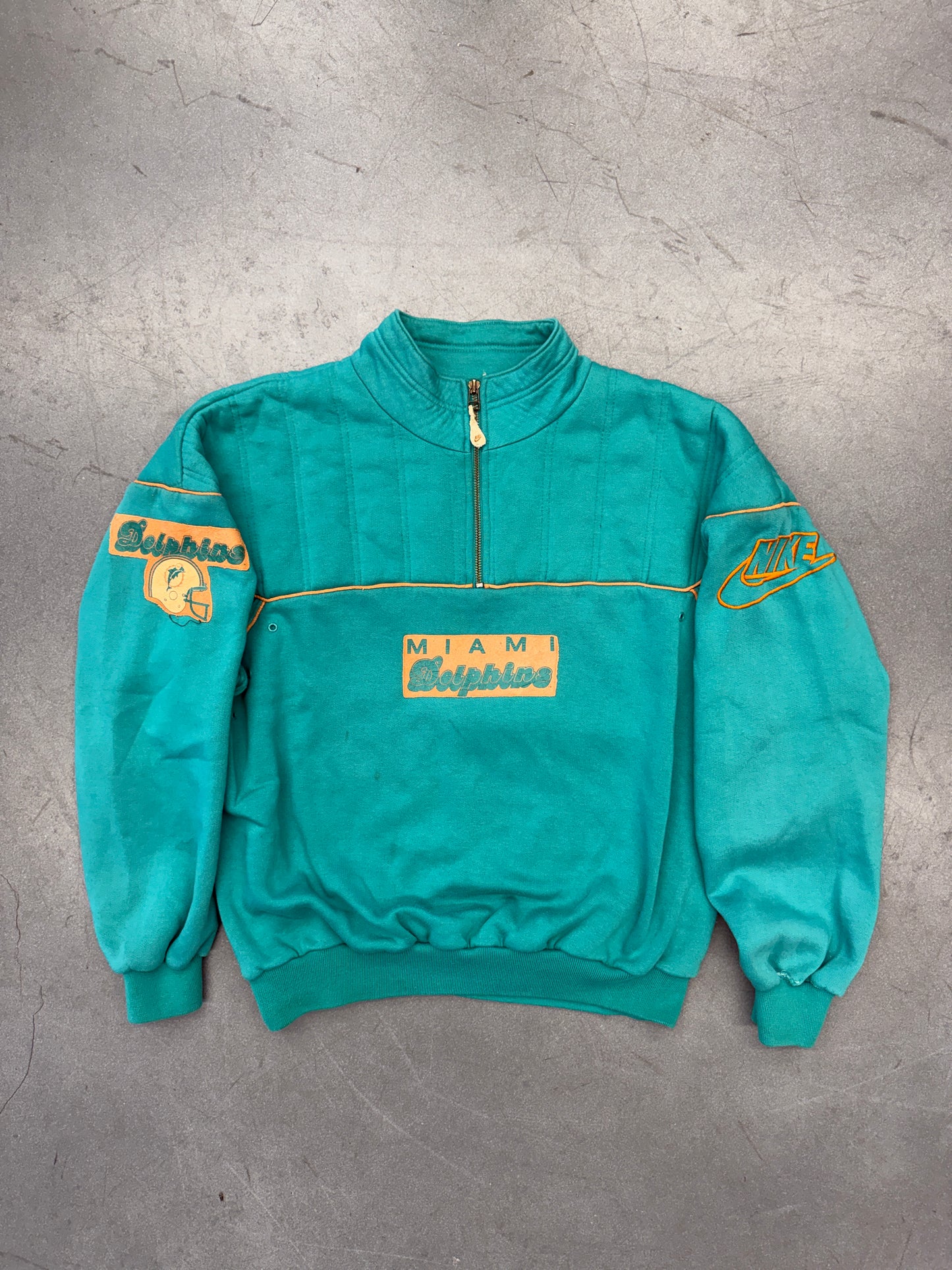 80'S/90'S MIAMI DOLPHINS NIKE QUARTER-ZIP SWEATER (RED/GREY NIKE TAG)