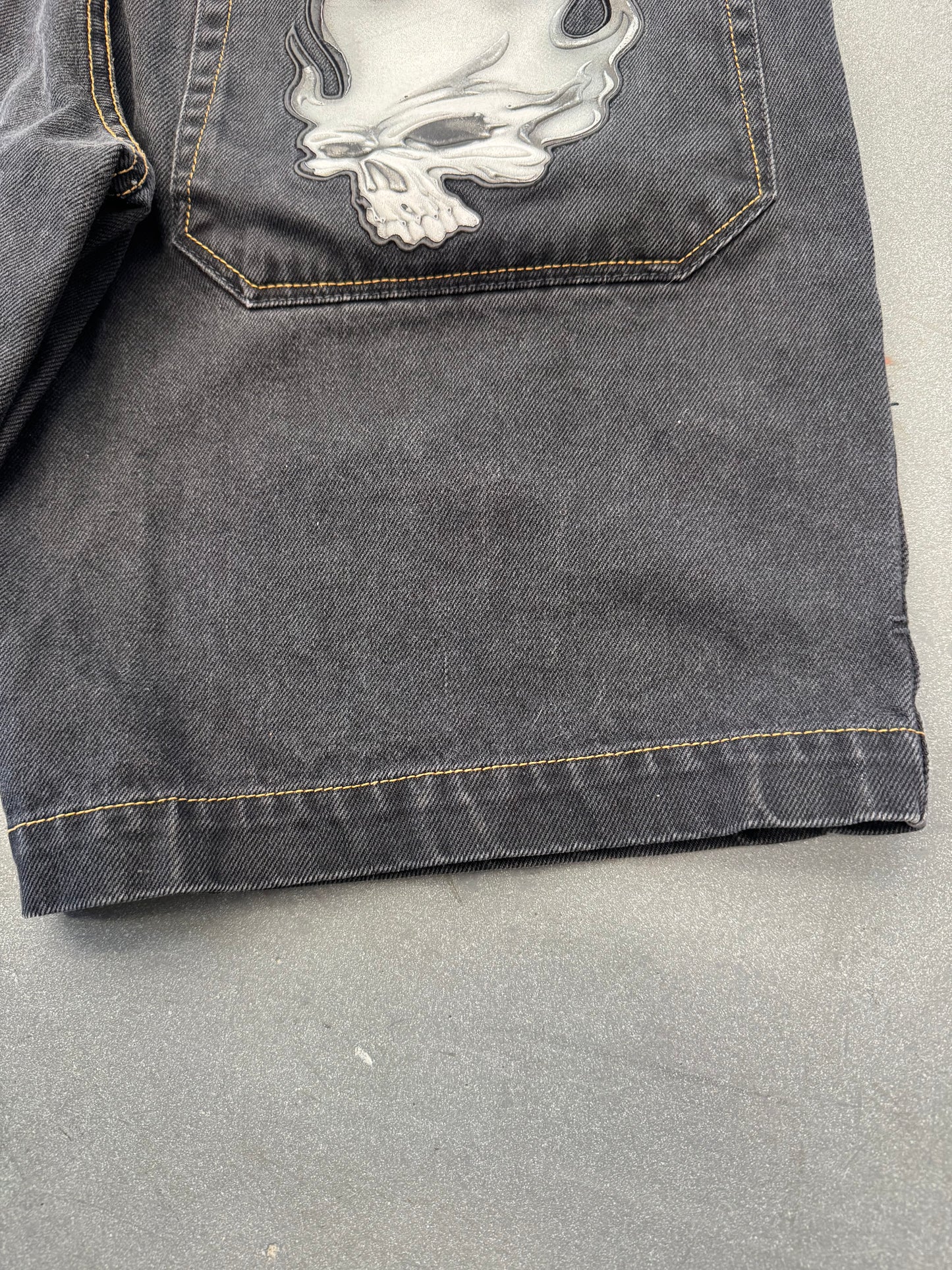 Y2K JNCO FLAMING SKULL DENIM SHORTS