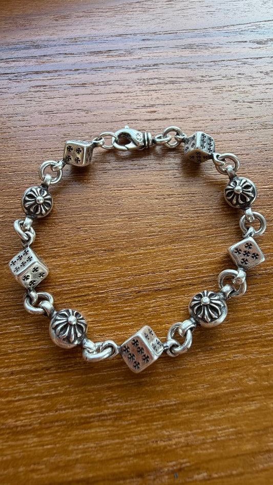 CHROME HEARTS DICE & PLUS BALL 9 LINK SILVER BRACELET