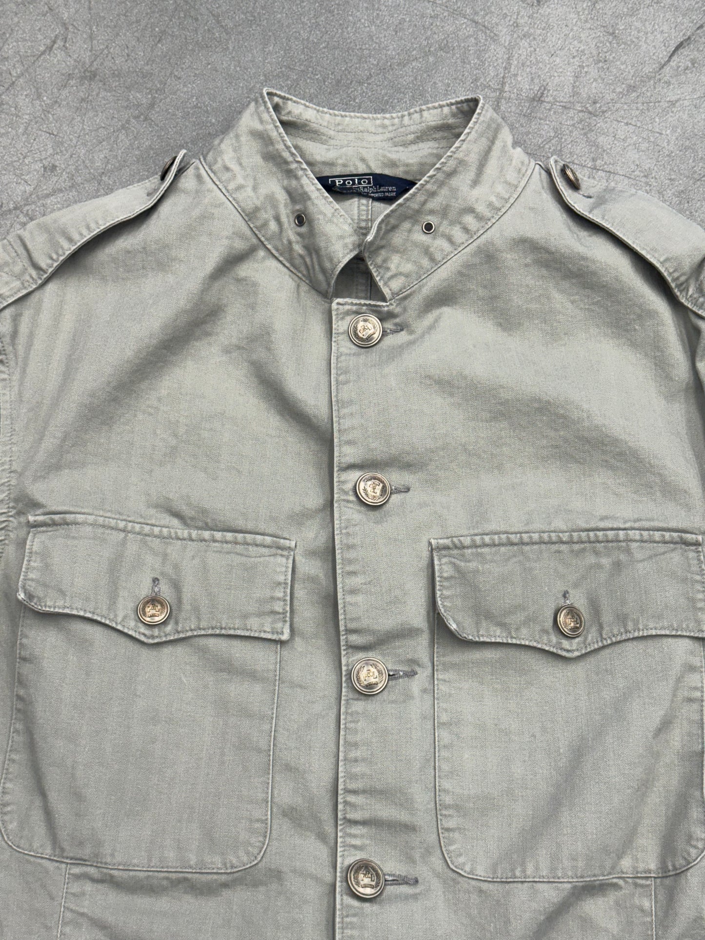 80S VINTAGE POLO RALPH LAUREN FIELD JACKET - GREY (AS SEEN ON ILAM GALLAGHER OF OASIS)