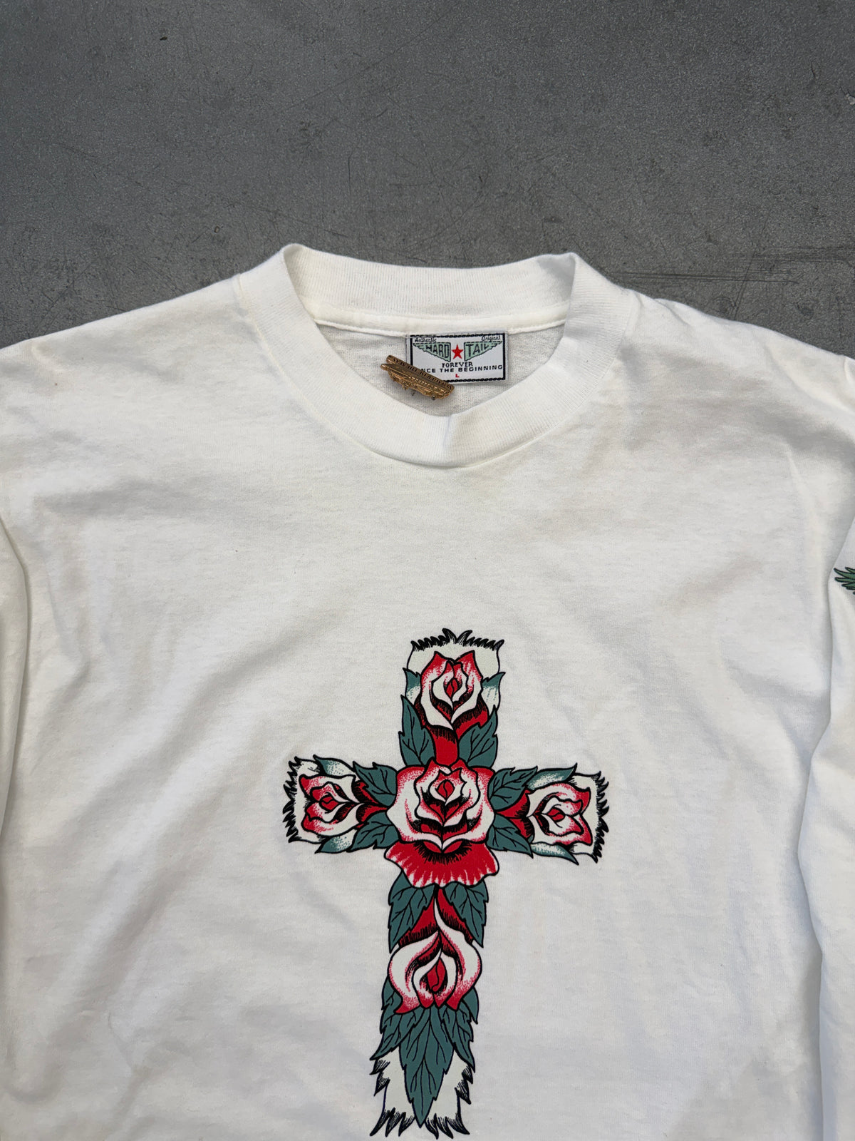 90S VINTAGE HARD TAIL CROSS TATTOO STYLE LONG SLEEVE TEE