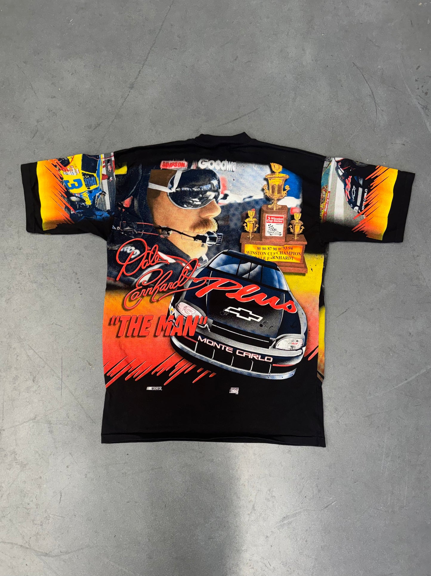 1998 NASCAR DALE EARNHARDT EVOLUTION OF "THE MAN" AOP TEE (CHASE TAG)