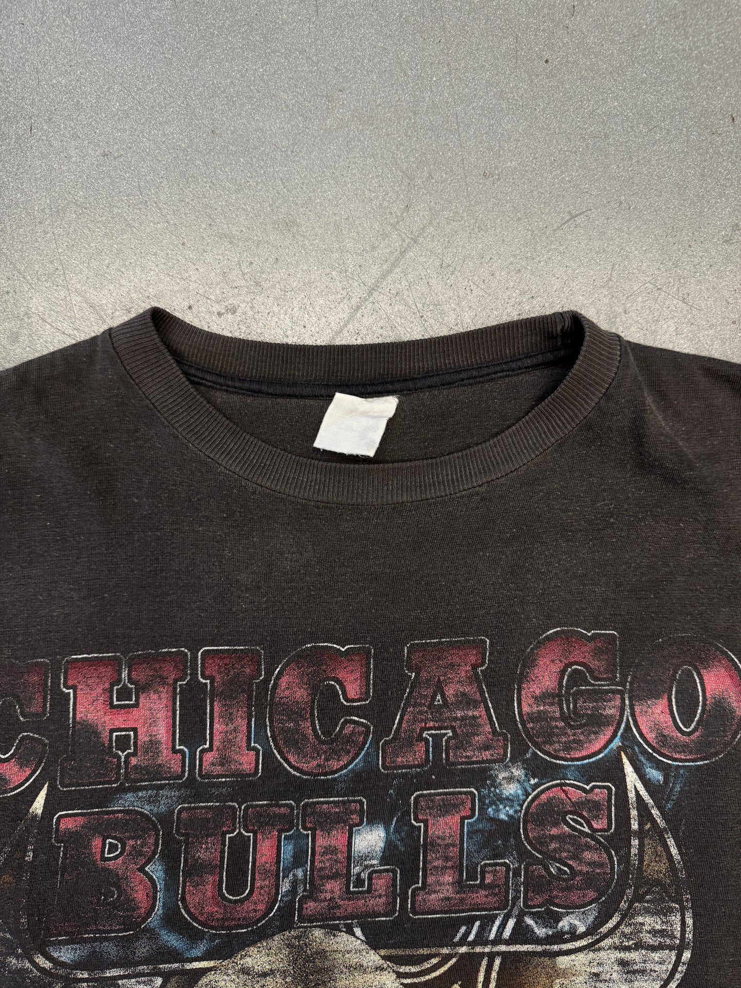 1996 CHICAGO BULLS 72 WINS SOON TO BE WORLD CHAMPIONS RAP STYLE TEE (FADED TAG)