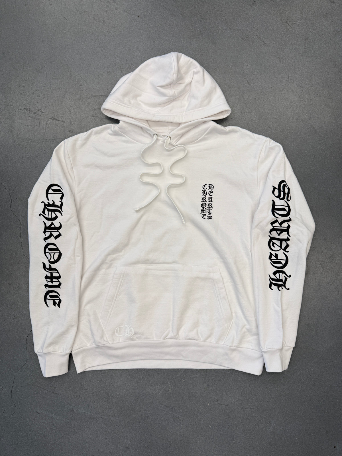CHROME HEARTS VERTICAL SPELL-OUT PULLOVER HOODIE - WHITE/BLACK