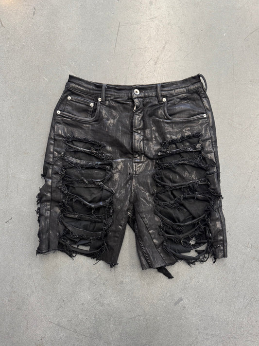 RICK OWENS DRKSHDW SLASHED TYRONE DENIM CUT TO SHORTS