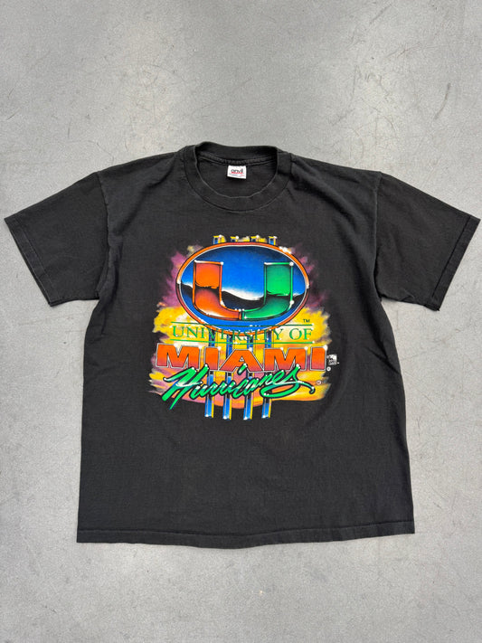 90S NATIVE SUN UNIVERSITY OF MIAMI SUNSET SIGN TEE (ANVIL TAG)