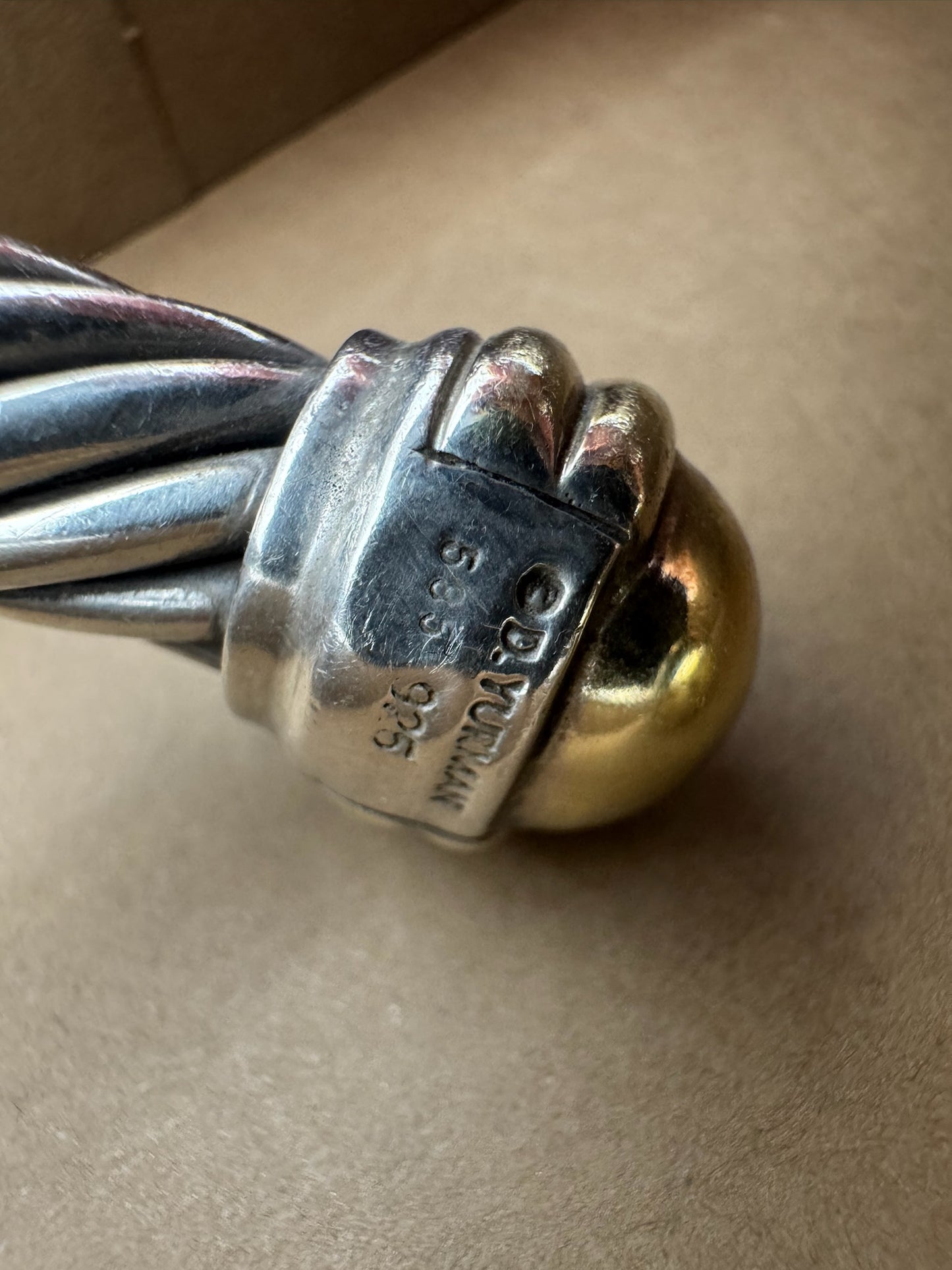 DAVID YURMAN TWO-TONE DOME HINGED CUFF SILVER/14K GOLD BRACELET (58.3 GRAMS)