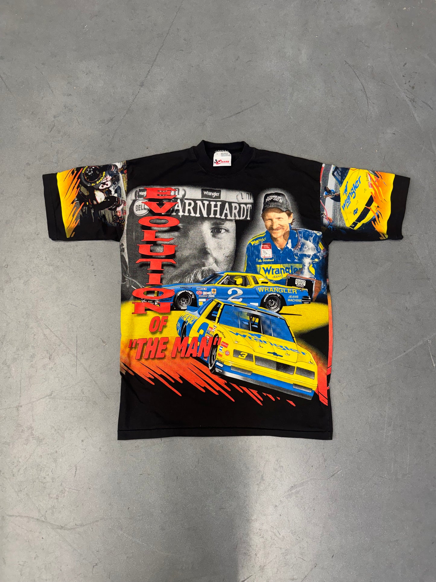 1998 NASCAR DALE EARNHARDT EVOLUTION OF "THE MAN" AOP TEE (CHASE TAG)