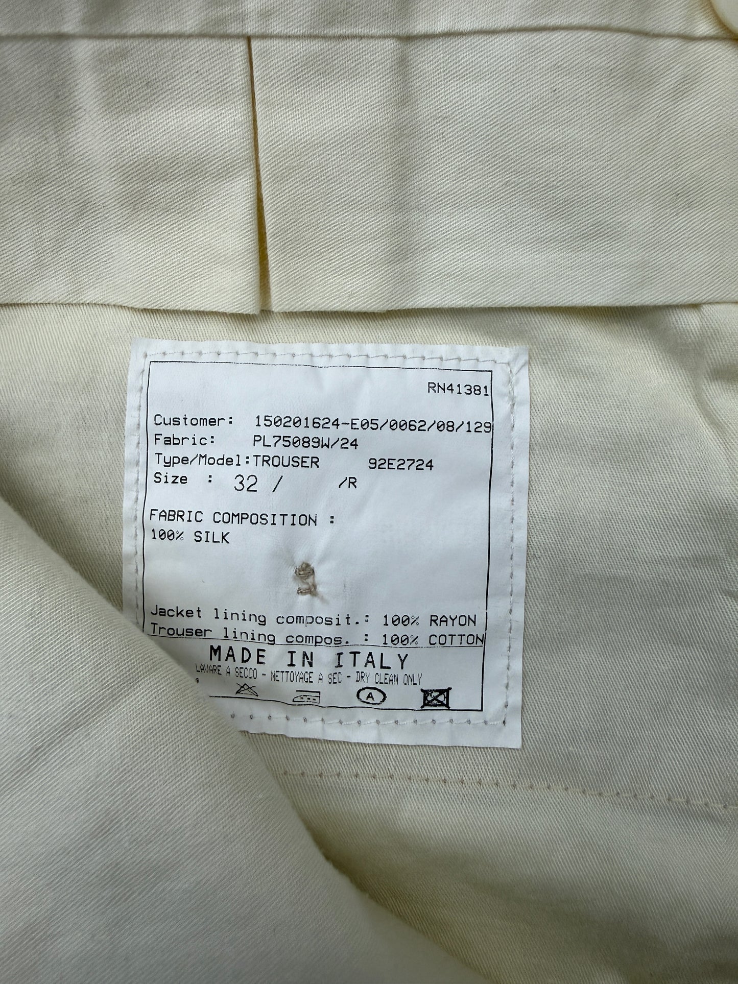RALPH LAUREN PURPLE LABEL 100% SILK SLACKS - CREAM
