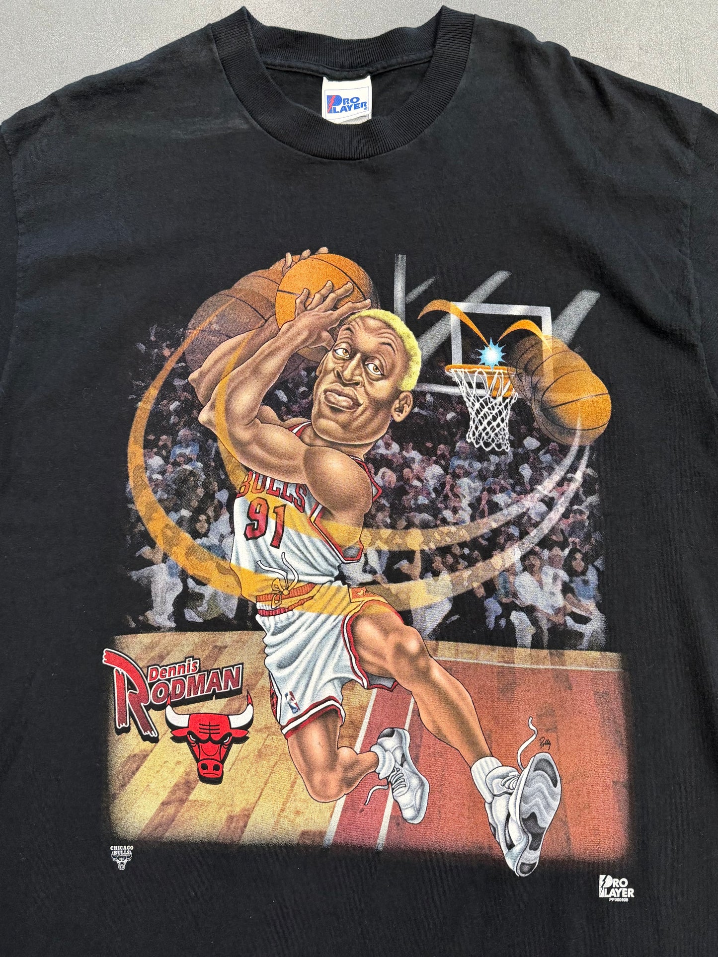90'S DENNIS RODMAN CHICAGO BULLS CARICATURE TEE (PRO PLAYER TAG)