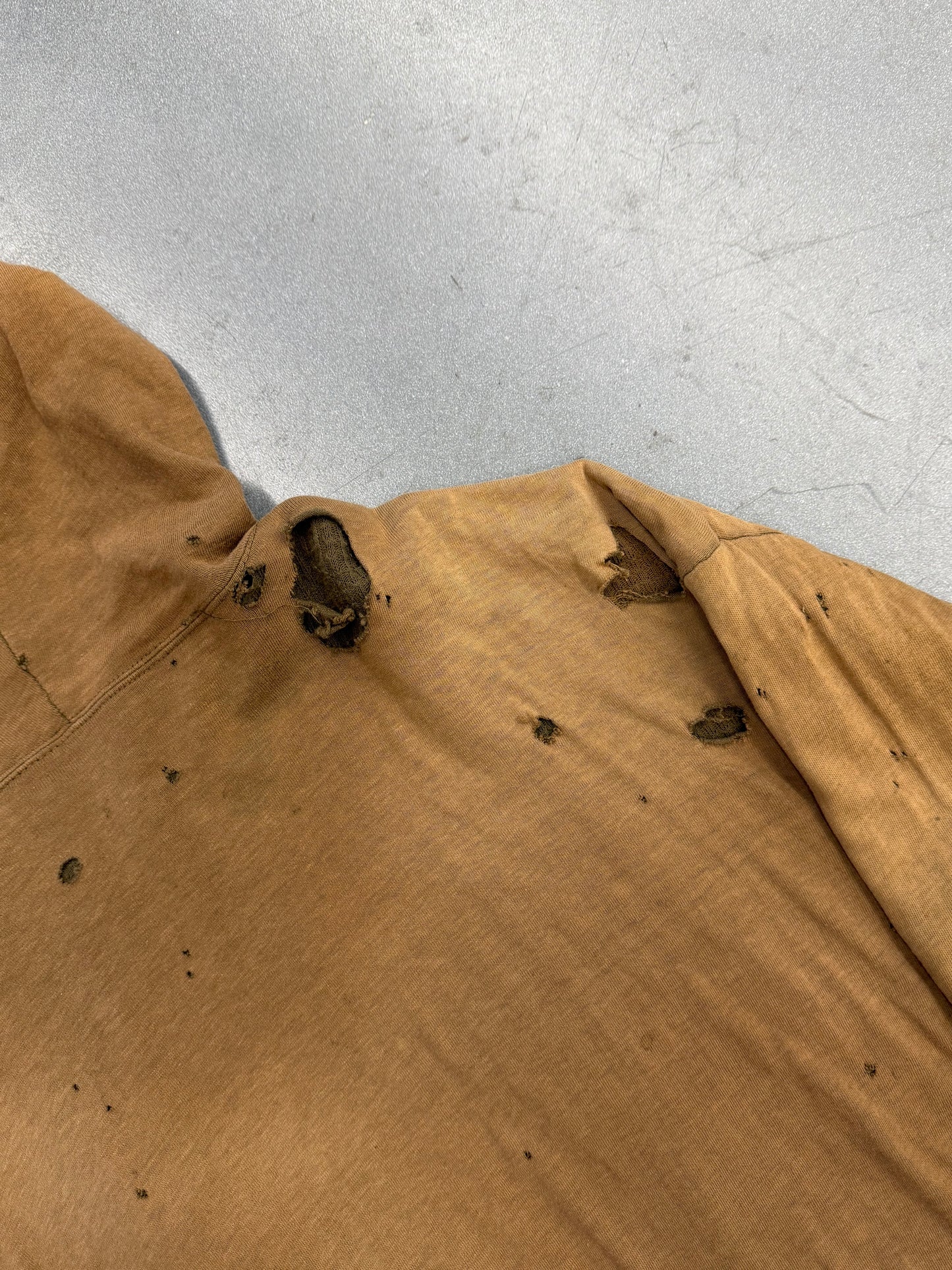 1950'S THRASHED SELVEDGED WAFFLE LINE ZIP UP HOODIE