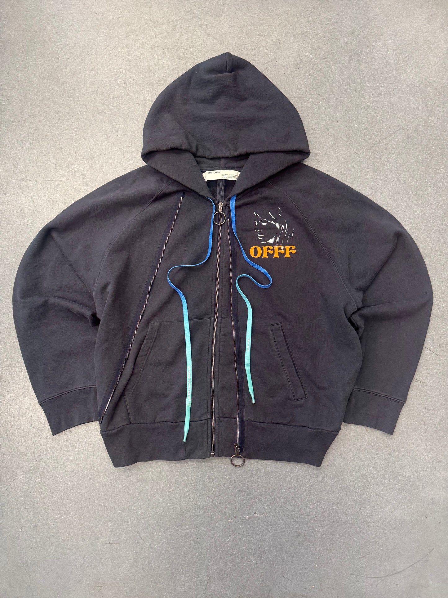 FW19 OFF-WHITE VIRGIL ABLOH PORTRAIT FACE DOUBLE ZIP HOODIE