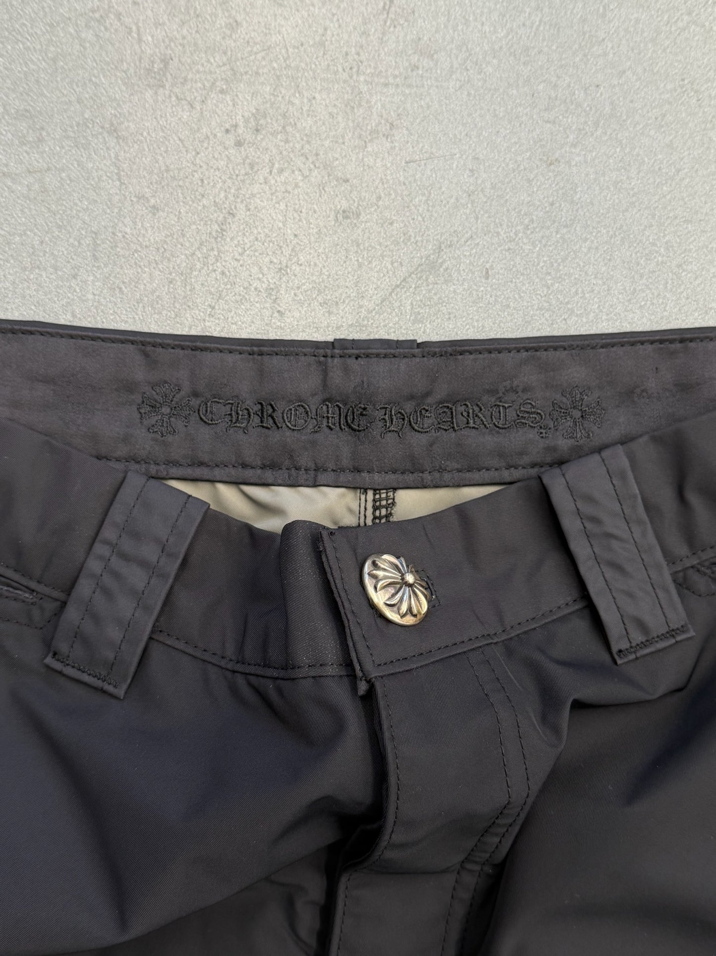 CHROME HEARTS NYLON LEATHER DOUBLE KNEE WIDE CARPENTER PANT - BLACK