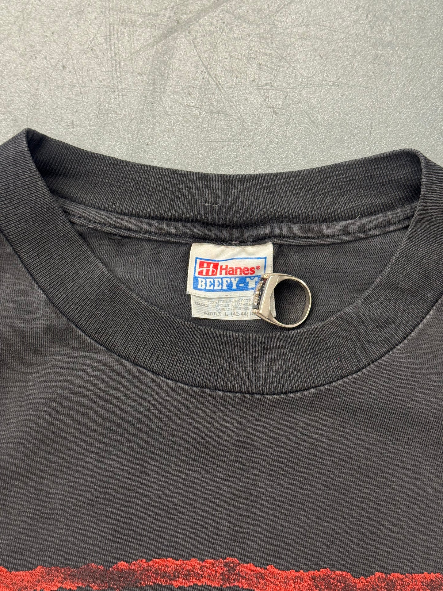 1998 N.W.O NEW WORLD ORDER "BAD HAS ARRIVED, AND IT'S HERE TO STAY." TEE (HANES BEEFY-T TAG)
