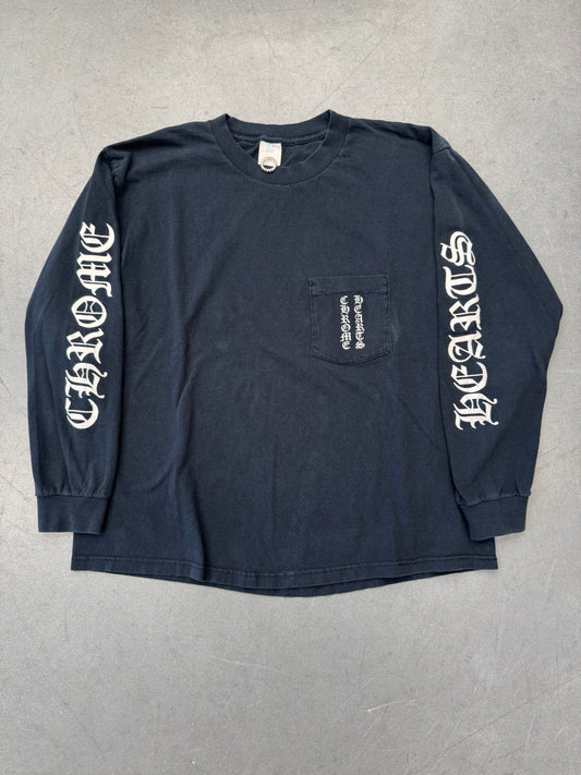 EARLY '90S CHROME HEARTS FIRST-BATCH VERTICAL LOGO LONG SLEEVE POCKET TEE (BELTON TAG)