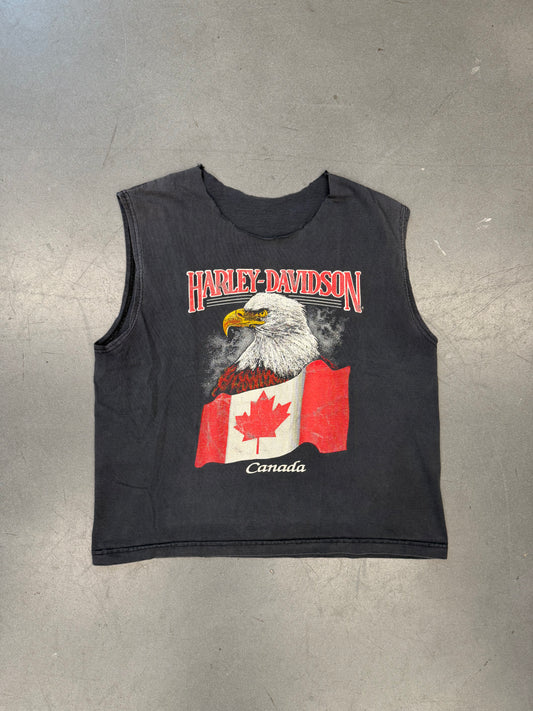90S BANFF HARLEY-DAVIDSON CANADA EAGLE CUTOFF CUT NECK TEE