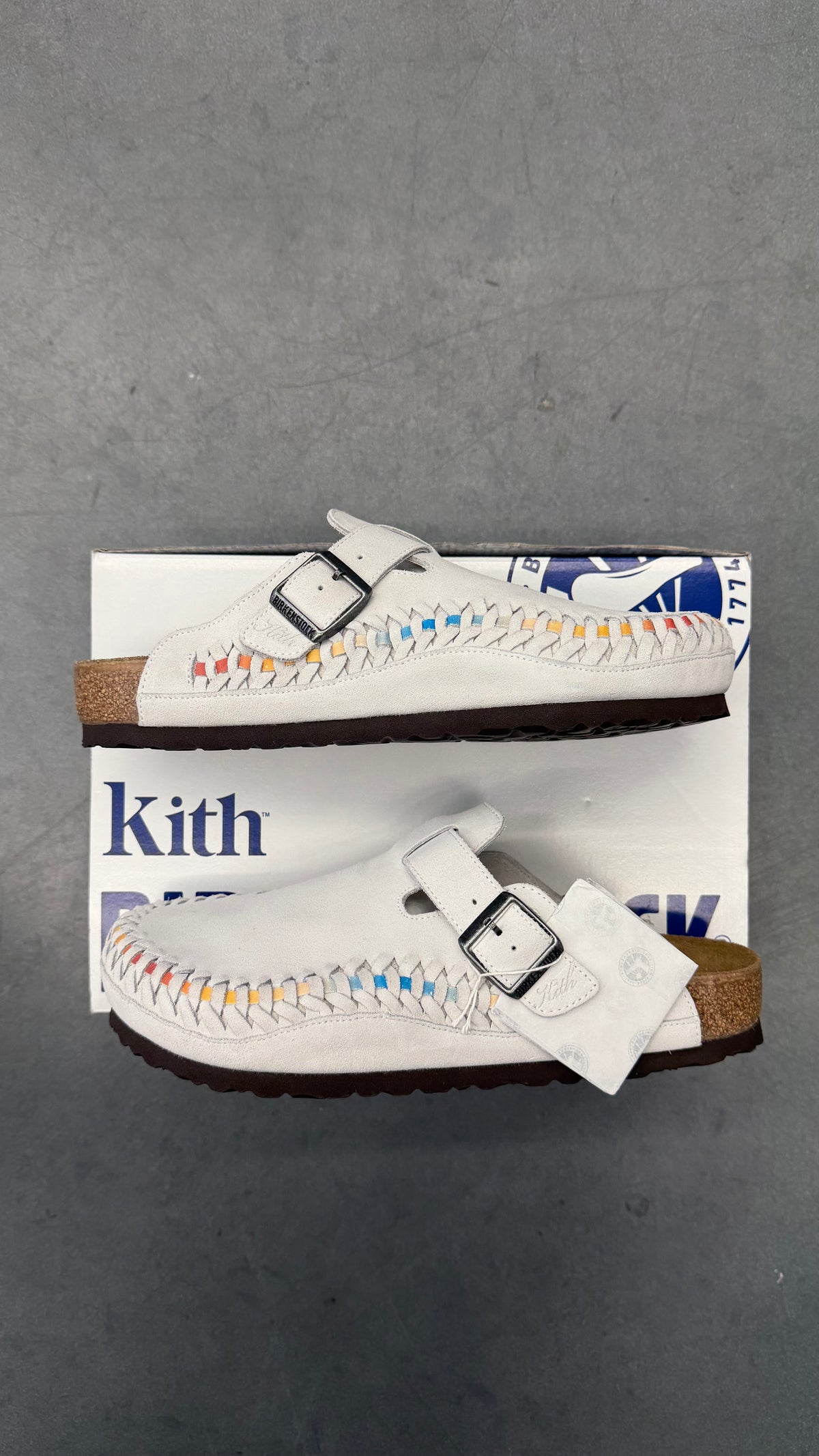 2025 KITH BIRKENSTOCK BOSTON BRAIDED SUEDE ANTIQUE WHITE TIE DYE