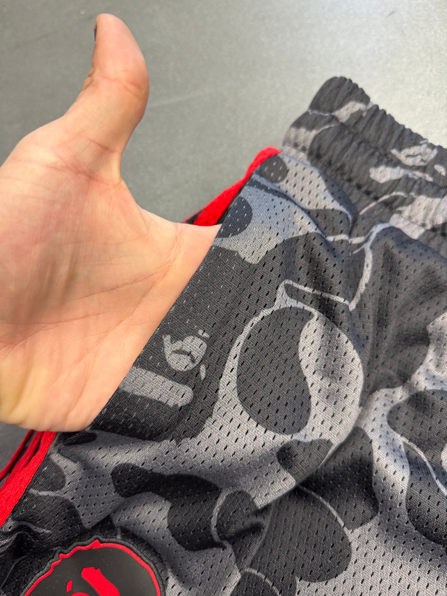 BAPE X ADIDAS DAME MESH SHORTS - BLACK/RED (M) (NEW)