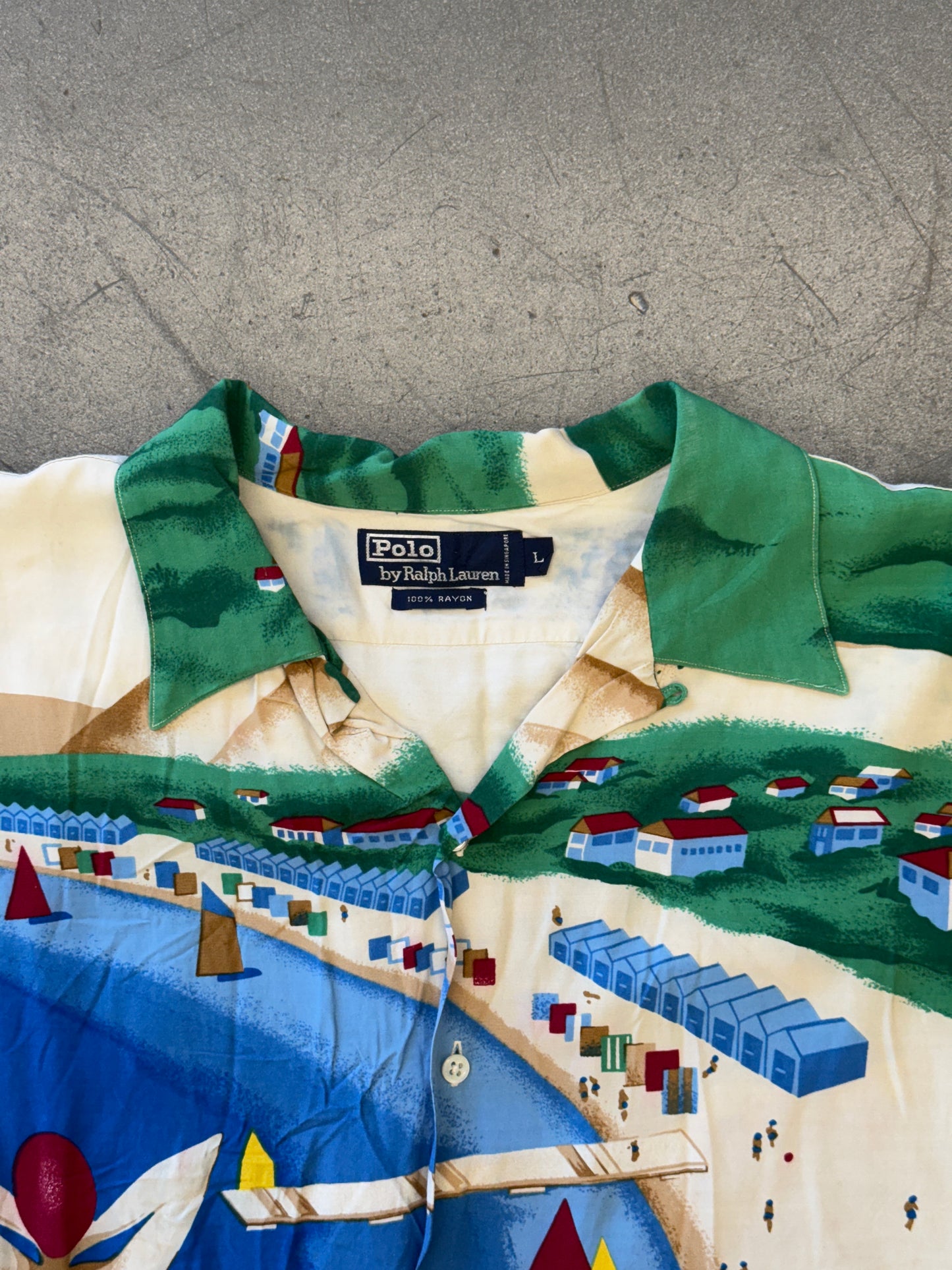 90S VINTAGE POLO RALPH LAUREN ORIGINAL RIVIERA ITALIA BUTTON UP RAYON SHIRT