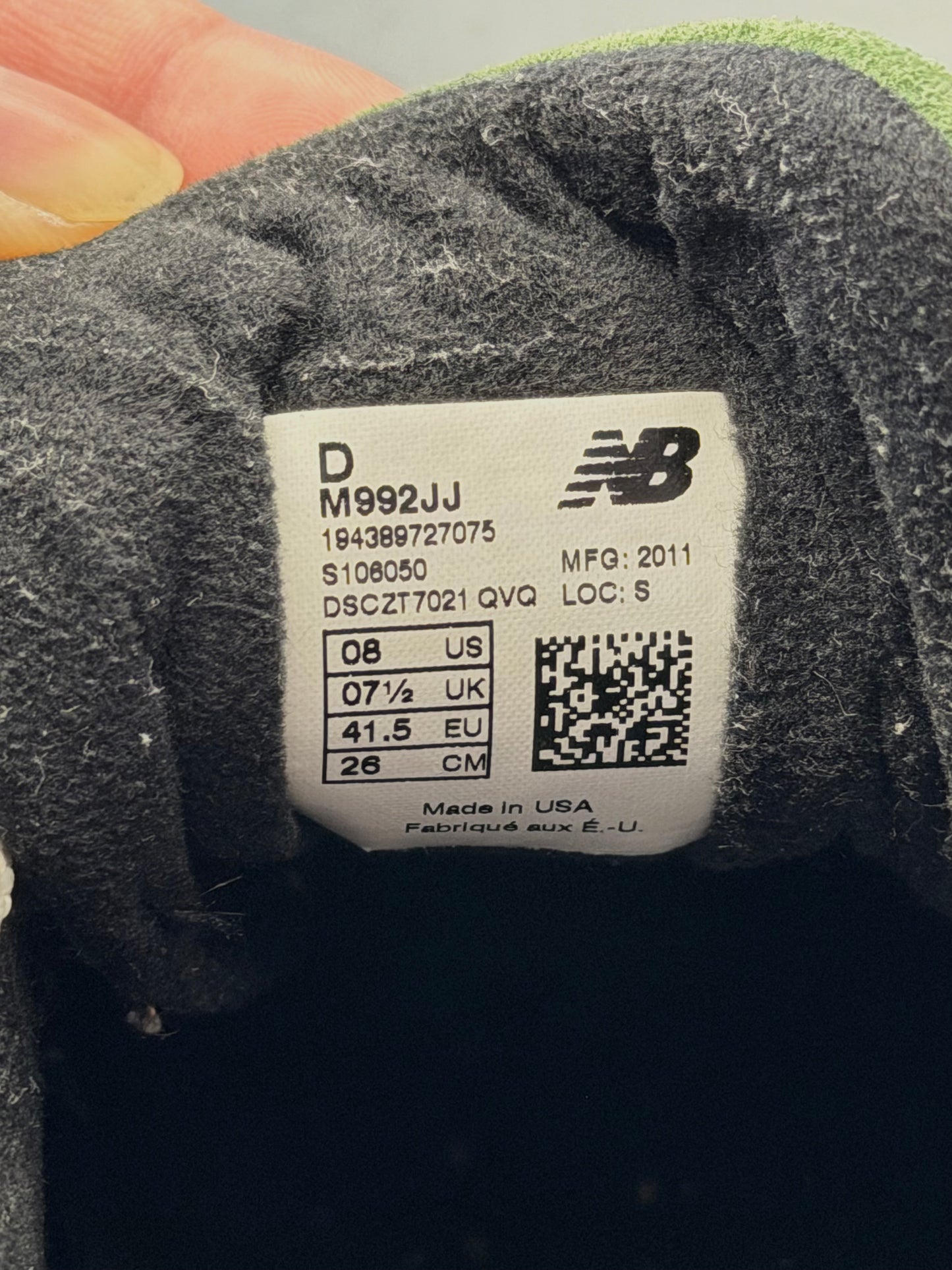 2020 SIZE 8 NEW BALANCE 992 JJJJOUND GREEN (W/O BOX)