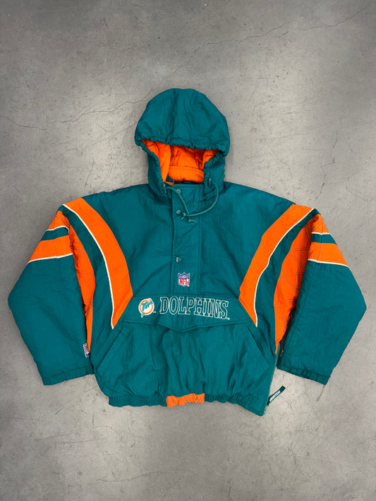 90S MIAMI DOLPHINS STARTER PRO LINE 1/2 ZIP PUFFER JACKET