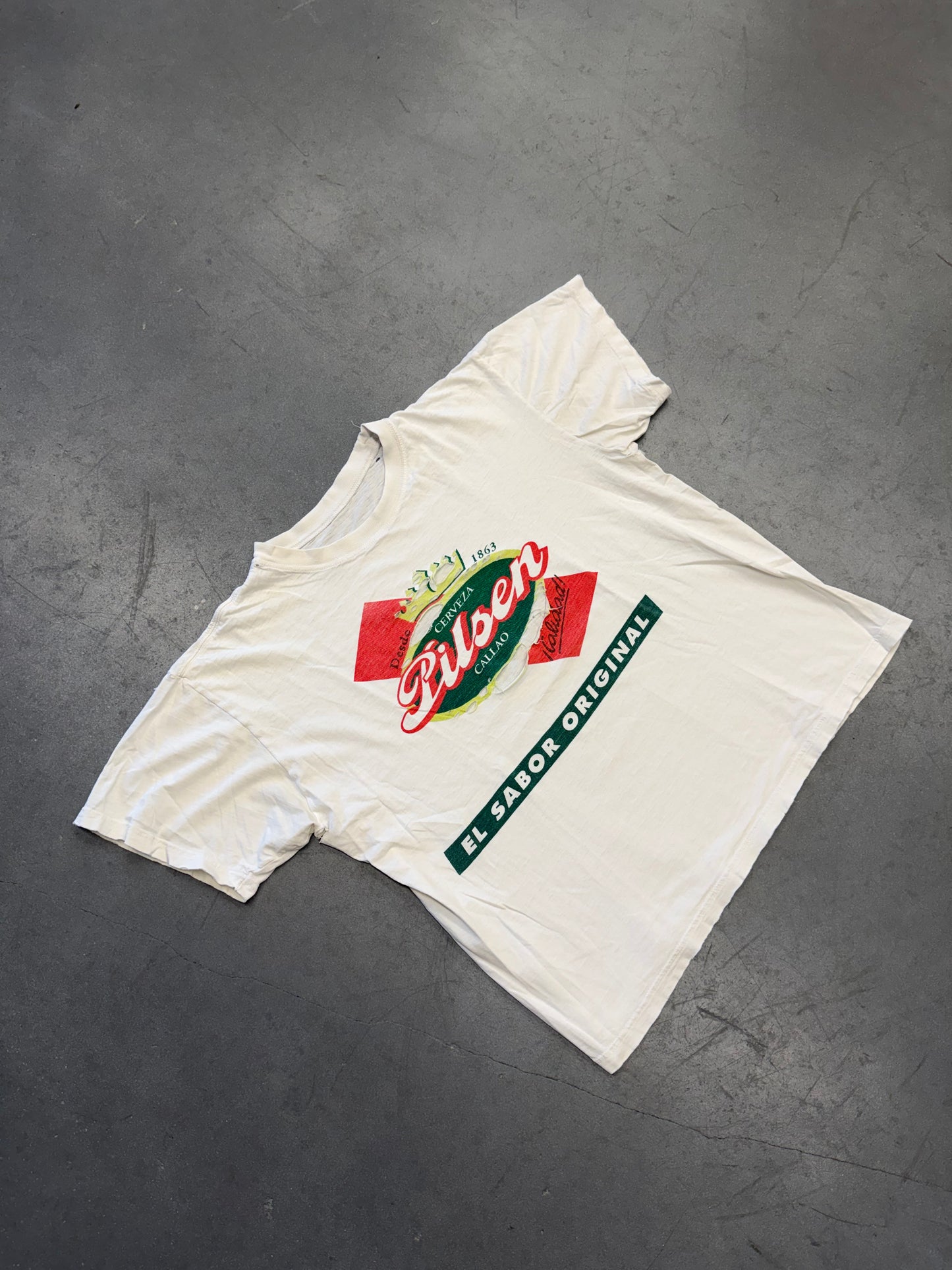 90S CERVEZA PILSER EL SABOR ORIGINAL DISTRESSED TEE (PULLED TAG)