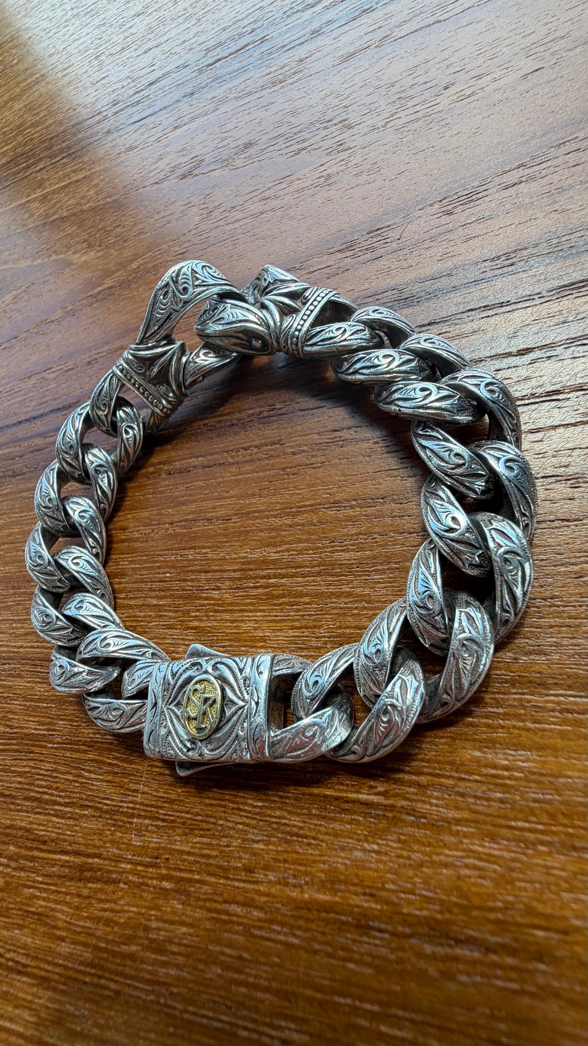 SCOTT KAY STERLING SILVER/18K GOLD GUARDIAN COLLECTION DOUBLE BUCKLE BRACELET