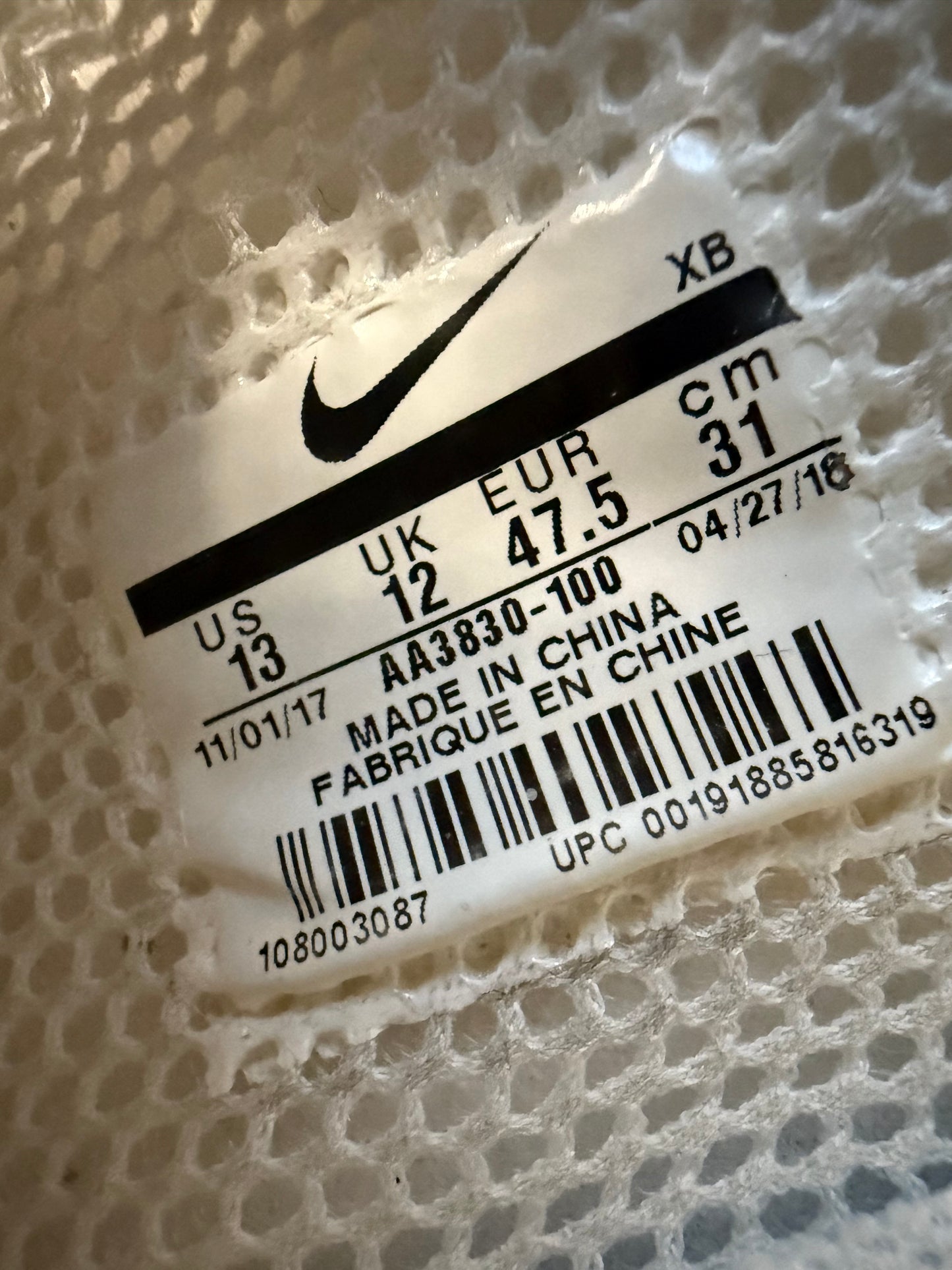 SIZE 13 2018 NIKE AIR PRESTO OFF-WHITE 'WHITE' (NO BOX, NO EXTRAS)