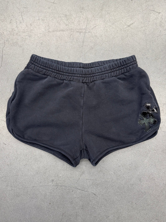CHROME HEARTS WOMEN'S CROSS PATCH SWEAT SHORTS - BLACK