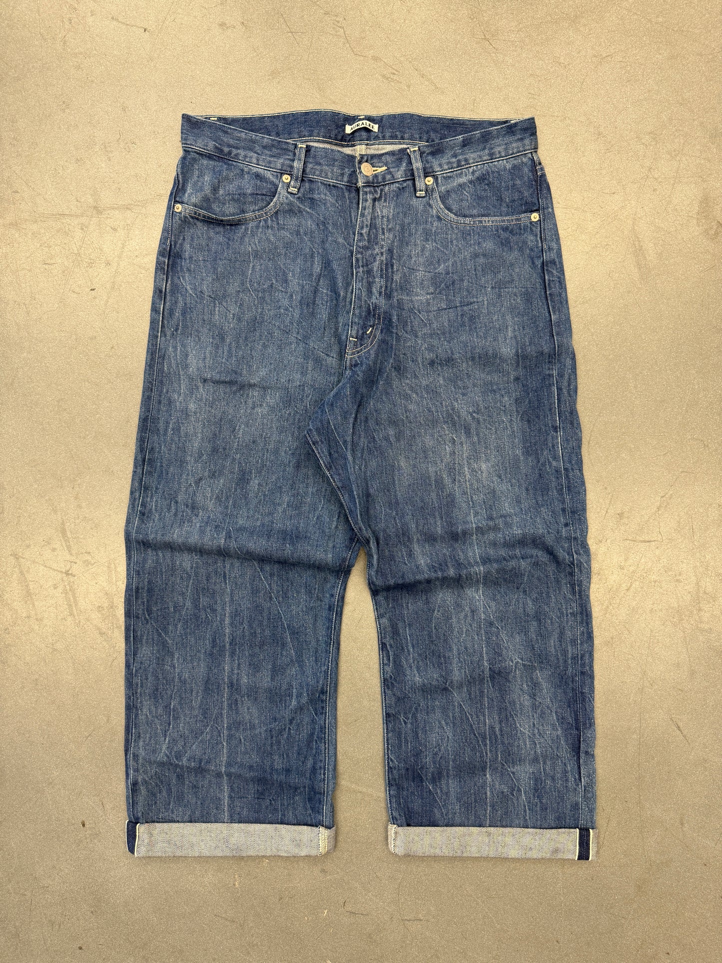 AURALEE SELVEDGE FADED LIGHT DENIM PANTS - 5