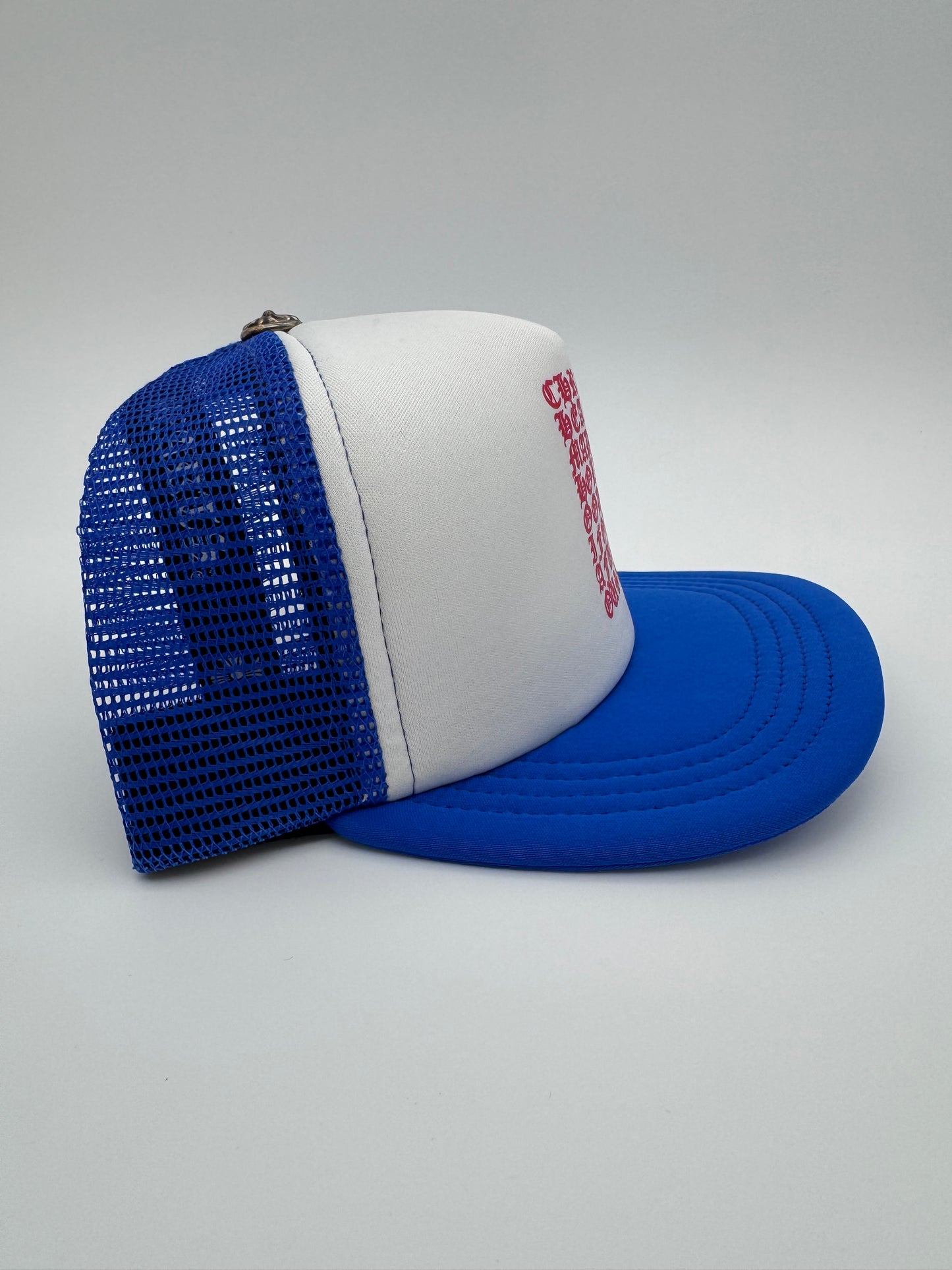 CHROME HEARTS EYECHART TRUCKER HAT - WHITE/RED/BLUE (NEW)
