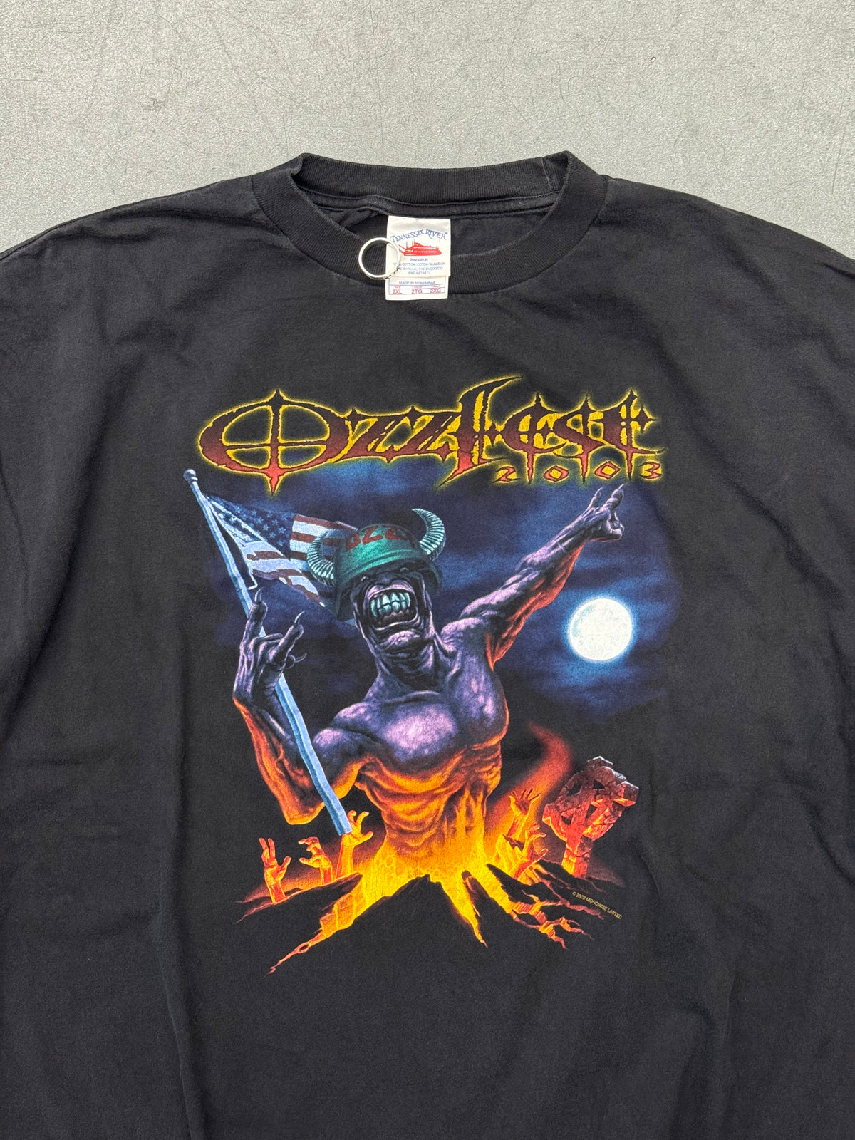 2003 OZZFEST DEVIL WITH US FLAG TEE (TENNESSEE RIVER TAG)
